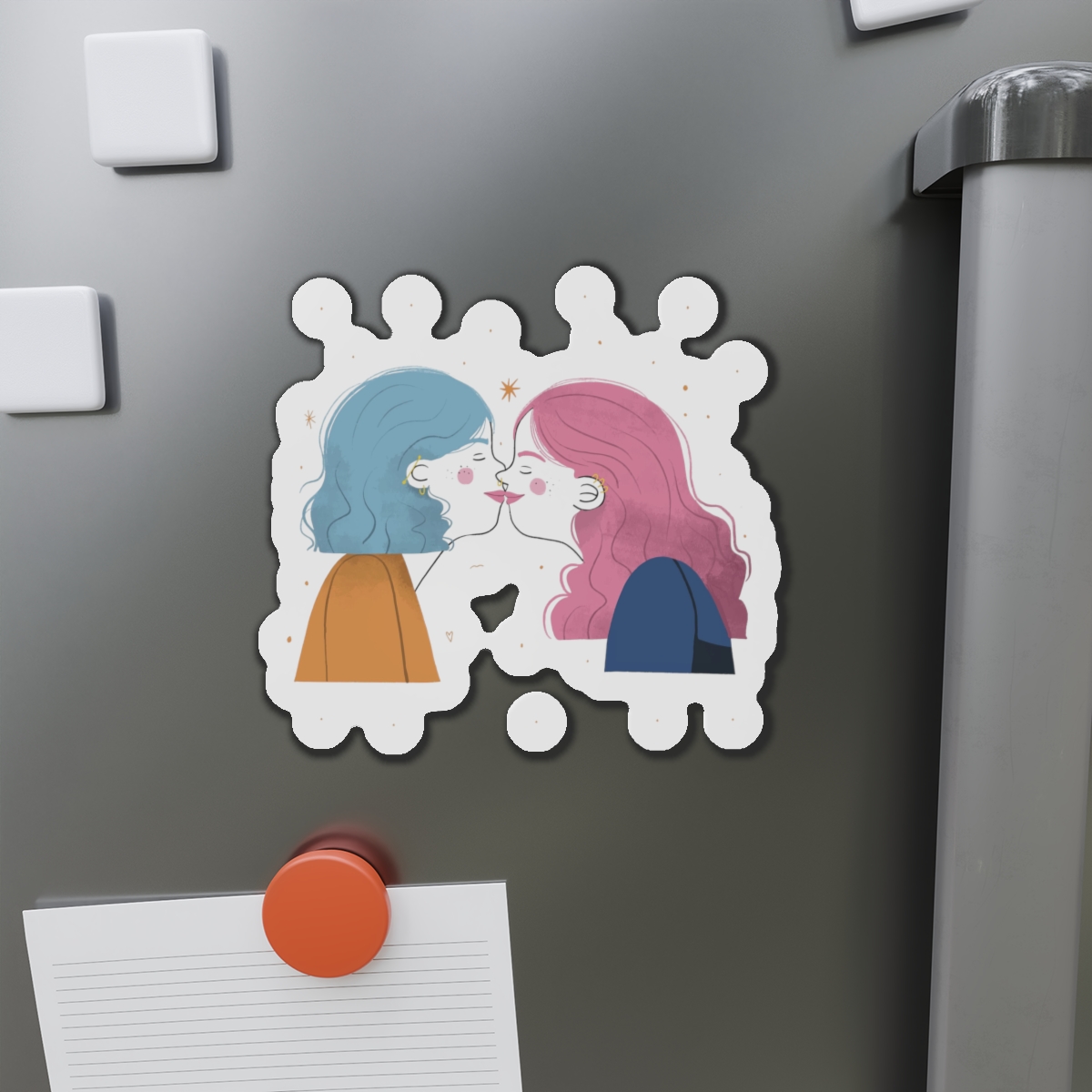 Hand Drawn Affectionate Lesbian Kiss Die Cut Magnets - Image 14