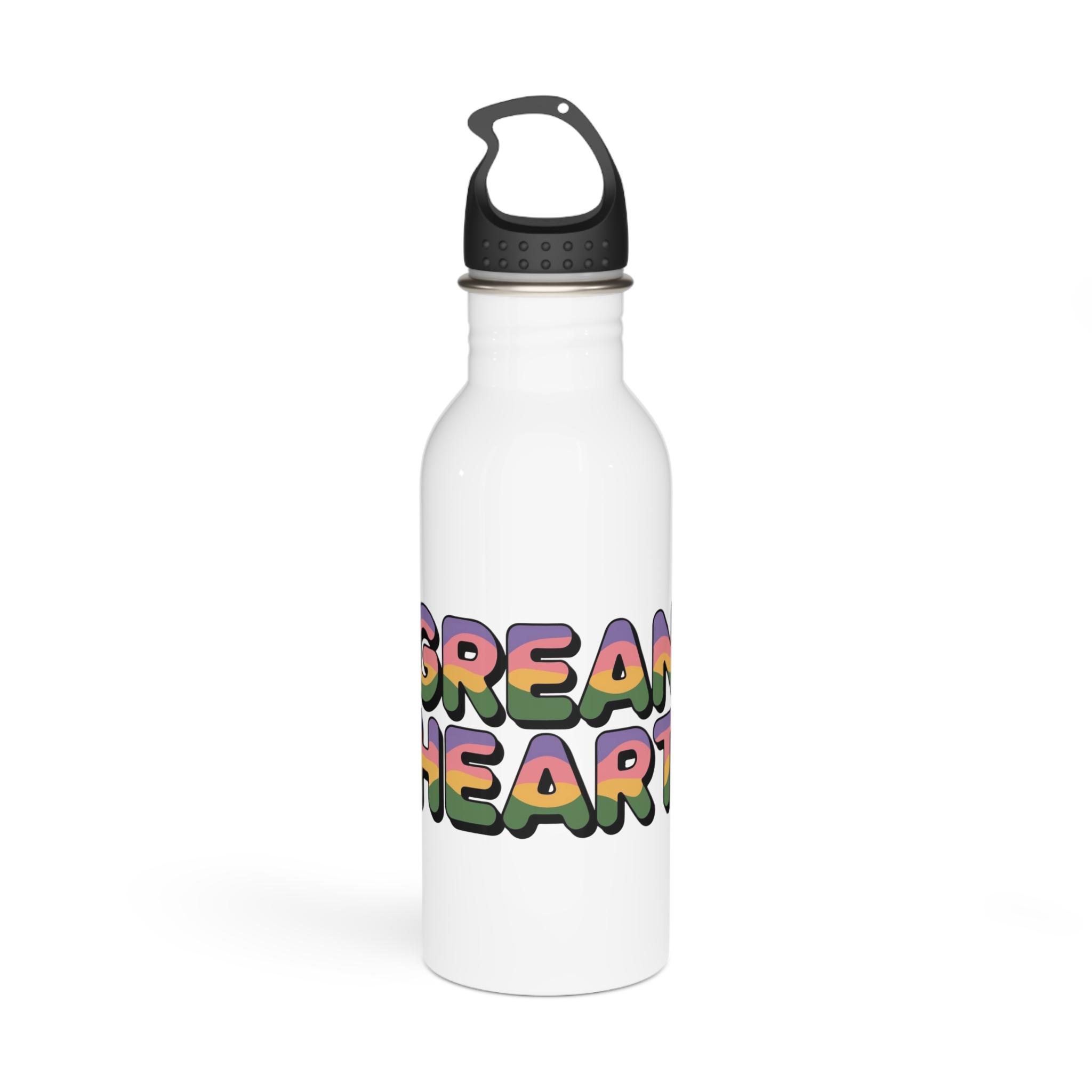 Green Heart Colorful Typography Stainless Steel Water Bottle