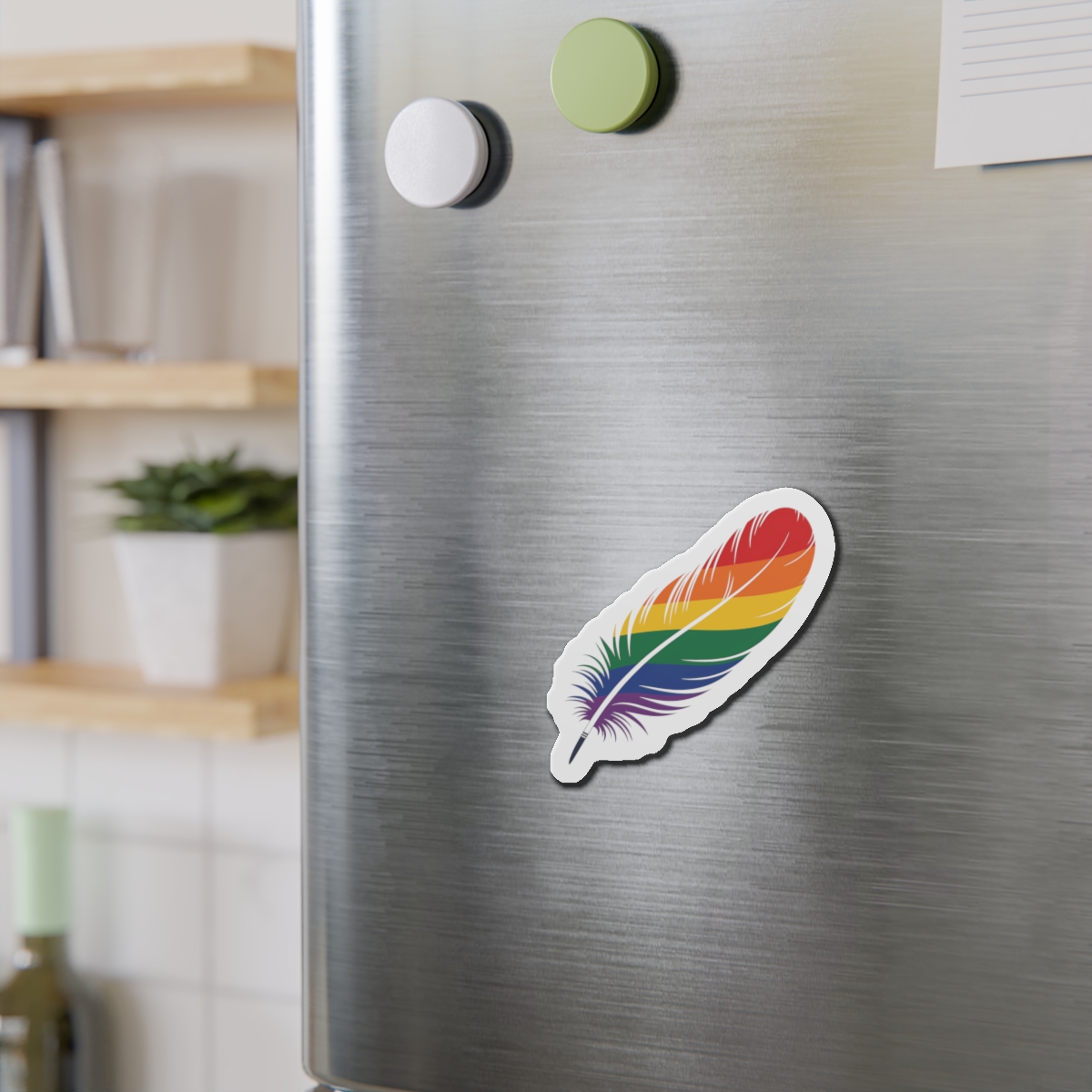 Single Feather Adorned With Vibrant Colors Rainbow Flag Die Cut Magnets - Image 9