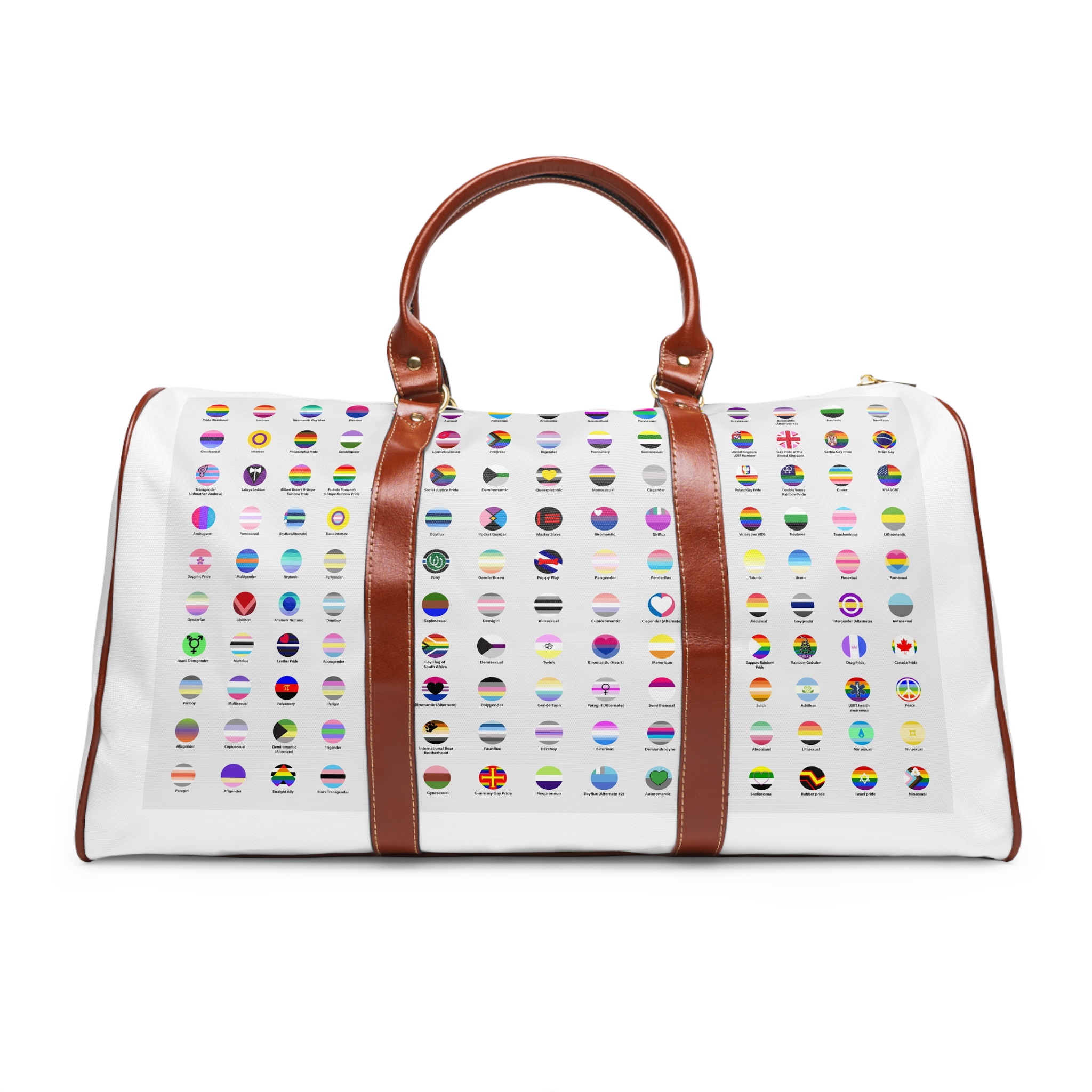 Circular Lgbtq Pride Flags Collection Chart Representing Diverse Gender Sexual Identities Waterproof Travel Bag