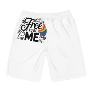 Free Be Me T Shirt Design Isolated White Background Mens Board Shorts Aop