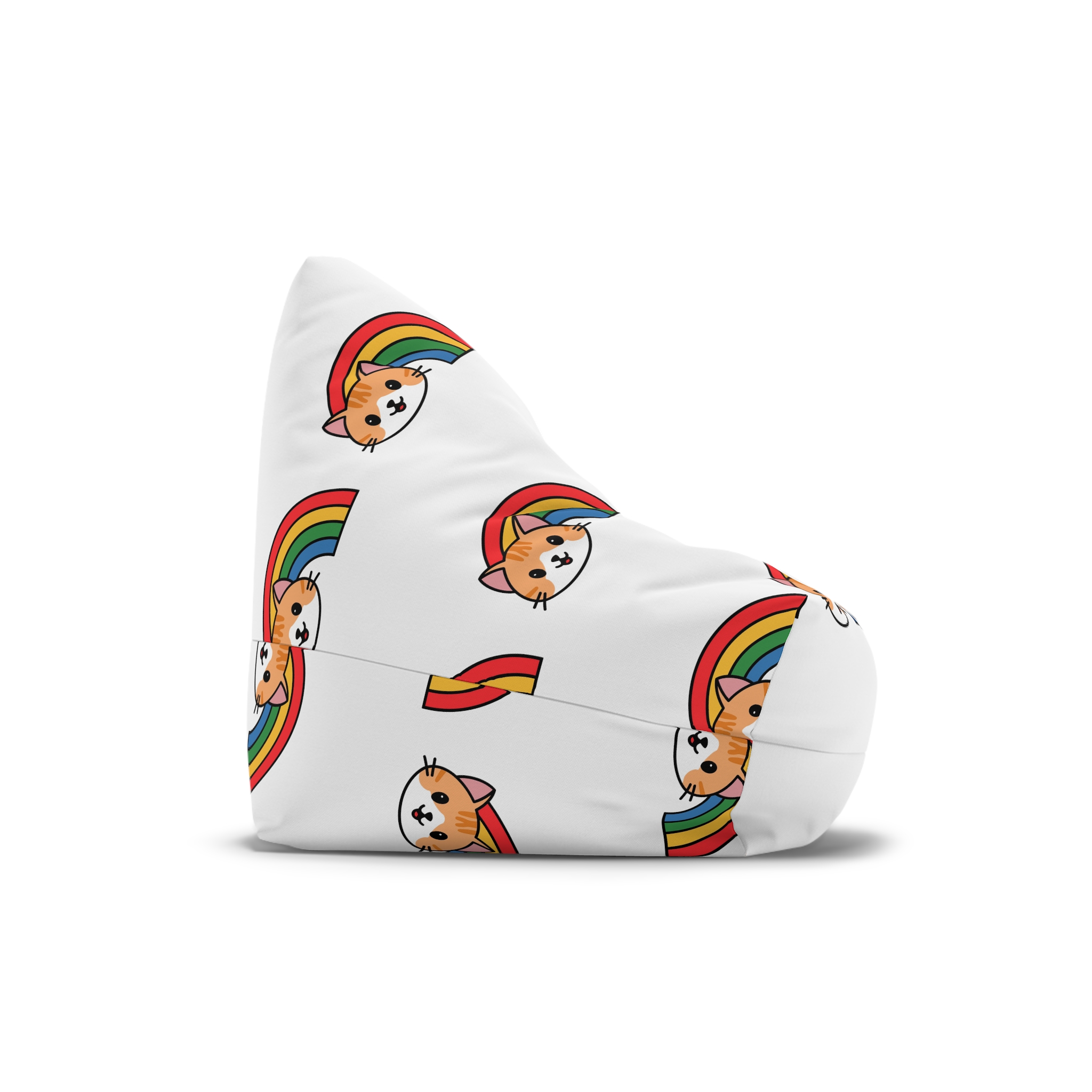 Cartoon Cat Head Illustration With Rainbow Happy Expression Bean Bag Chair Cover - Image 3