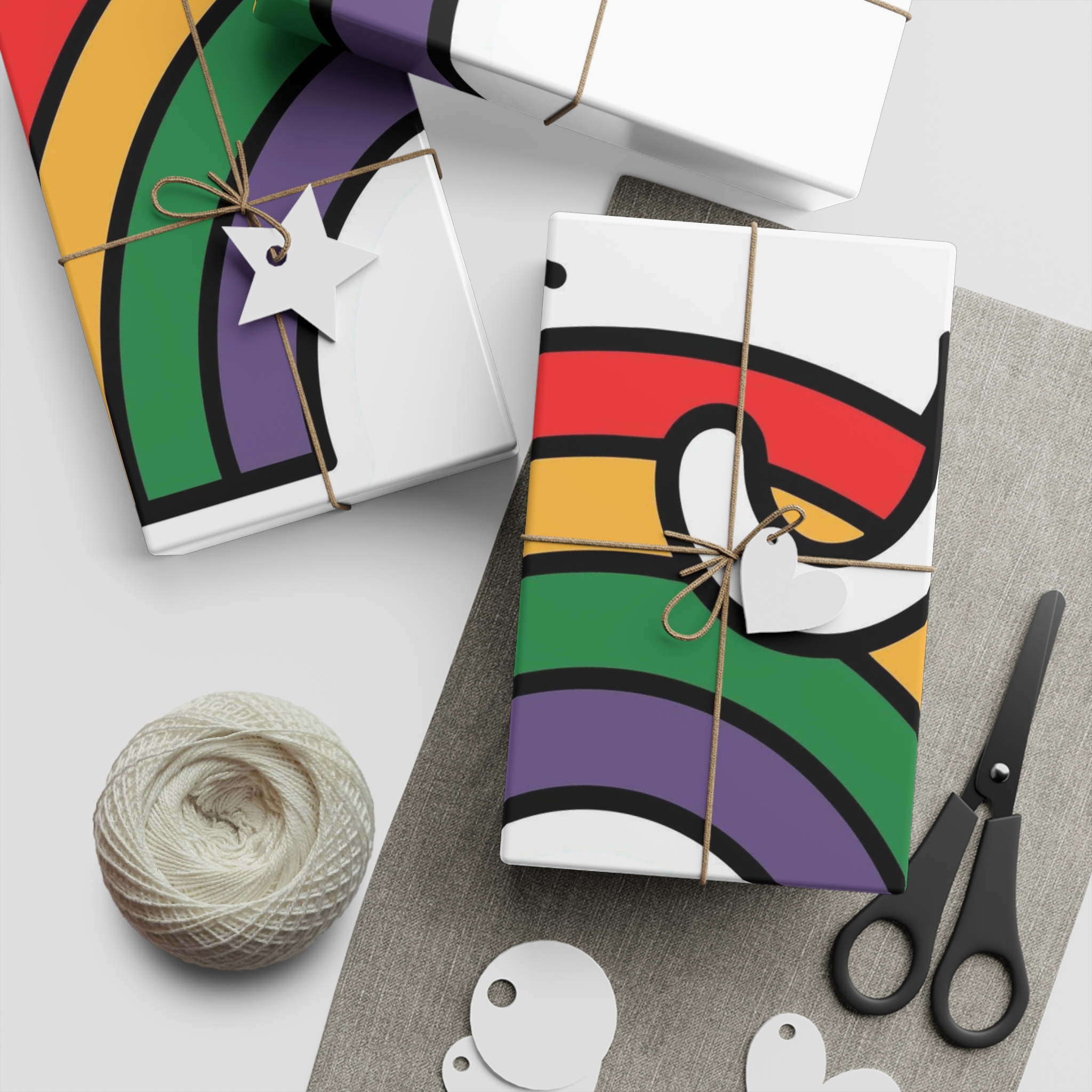 Cartoon Cat Lying Rainbow Illustration With Cheerful Expression Gift Wrapping Paper Sheets 1pc - Image 5
