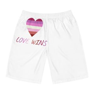 Colorful Heart Shape Lesbian Pride Flag Happy Pride Day Lgbtqia Community Pride Month Vector Hand Drawn Doodle Posters Stickers Logo Cards(2) Mens Board Shorts Aop