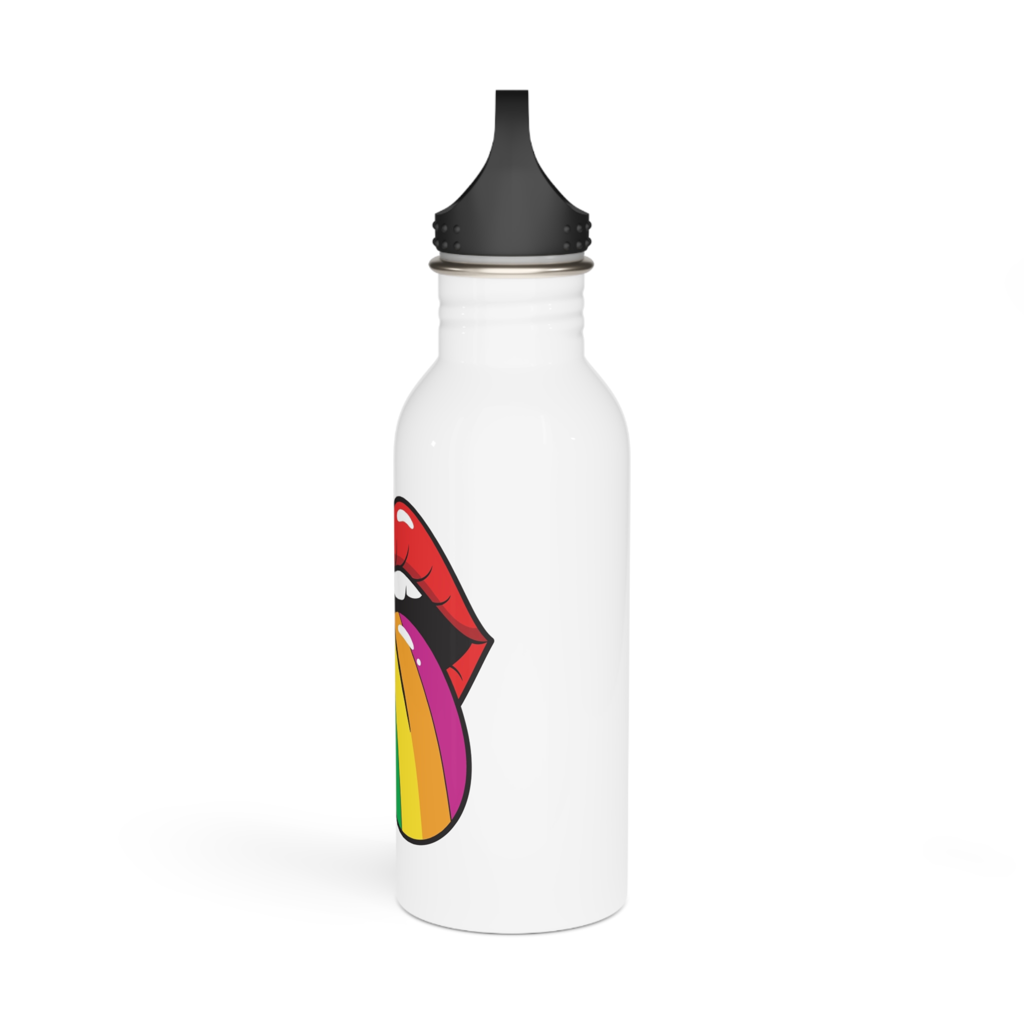 Pop Art Illustration Open Red Lips With Long Colorful Rainbow Tongue Sticking Out Now Stainless Steel Water Bottle - Image 4