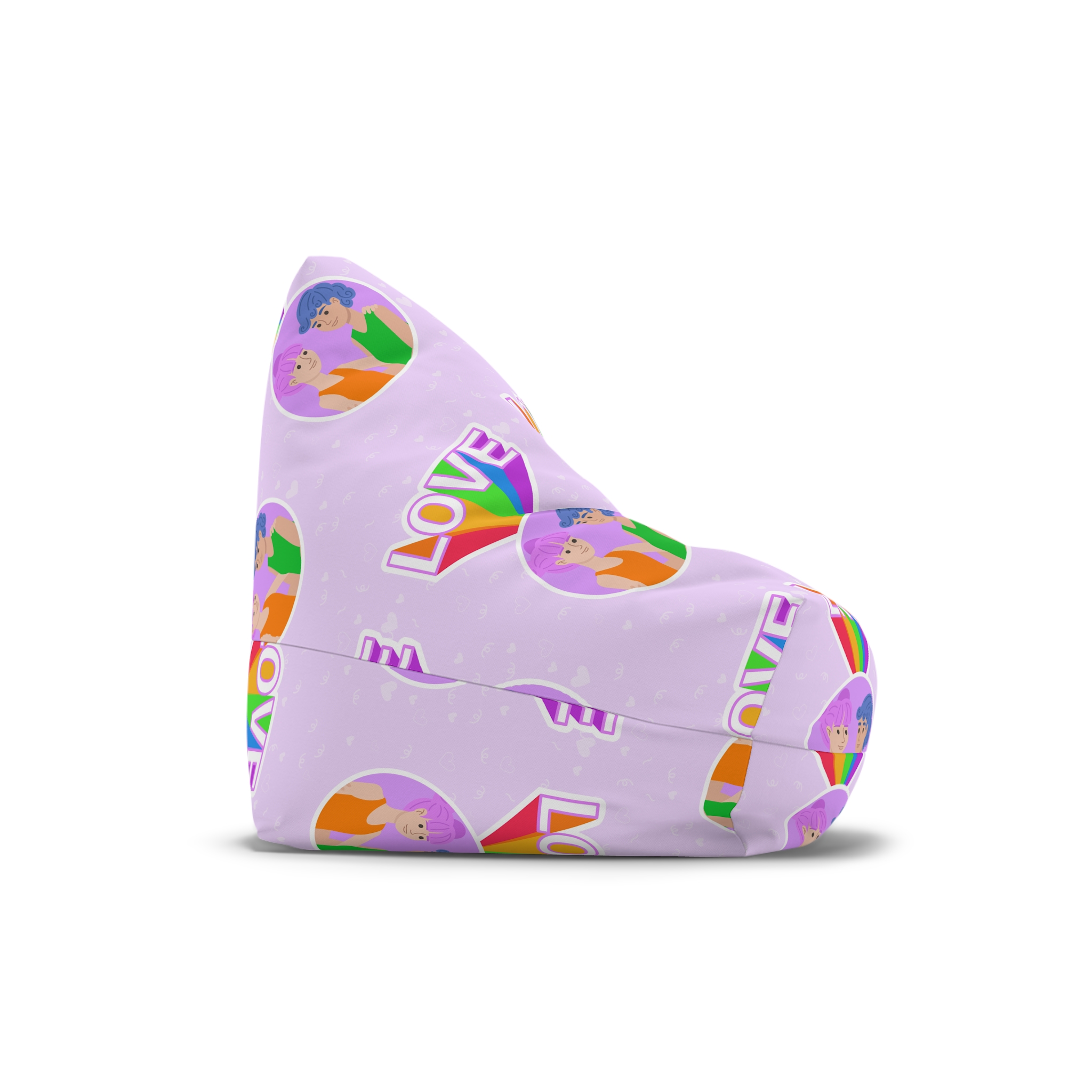 Young Couple Embracing With Rainbow Love Text Celebrating Pride Month Bean Bag Chair Cover - Image 3