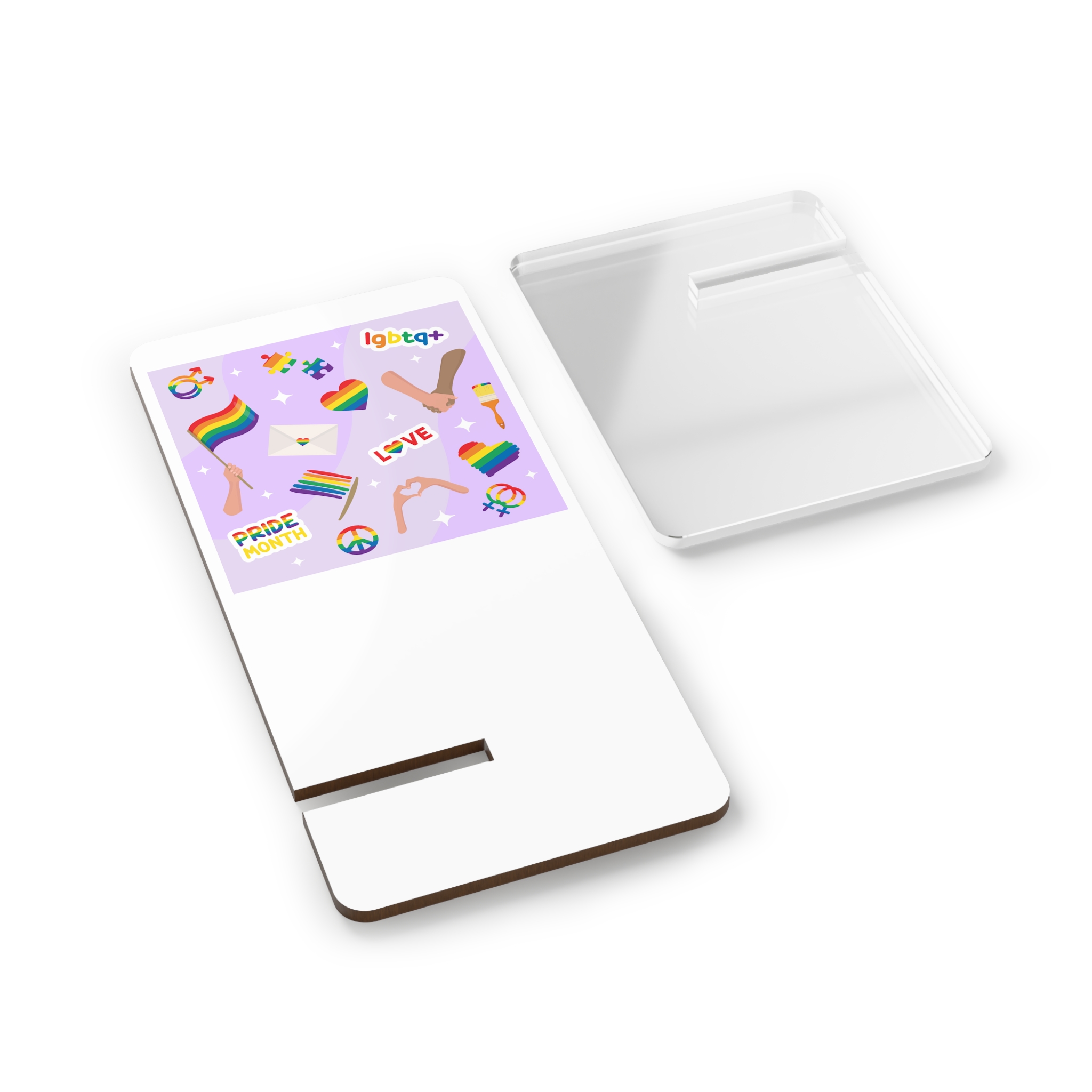 Cute Rainbow Colors Lgbtq Symbols Pride Flag Hands Holding Peace Love Mobile Display Stand For Smartphones - Image 2