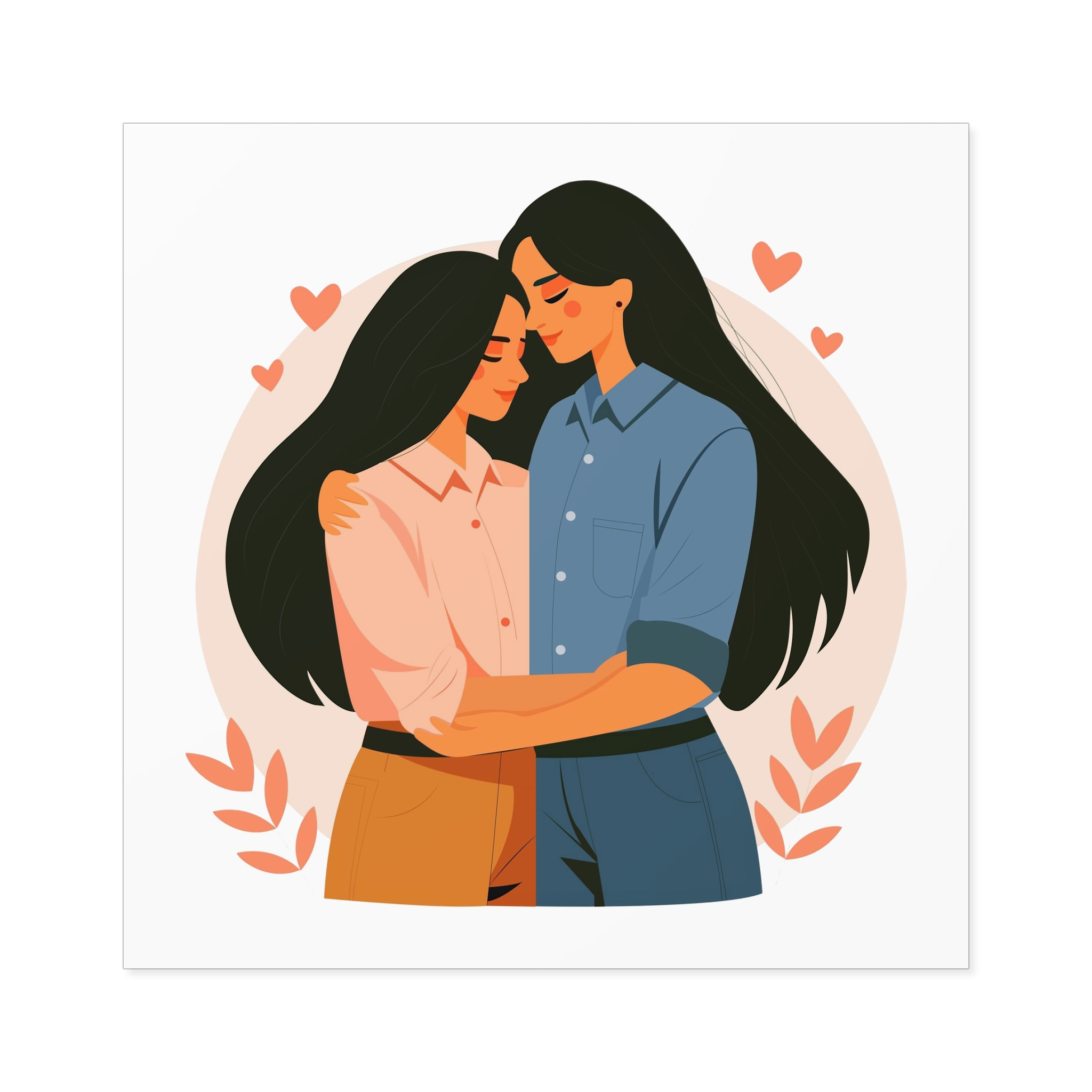 Indian Lesbian Couple Love Hugging Laminate Stickers Square - Image 49