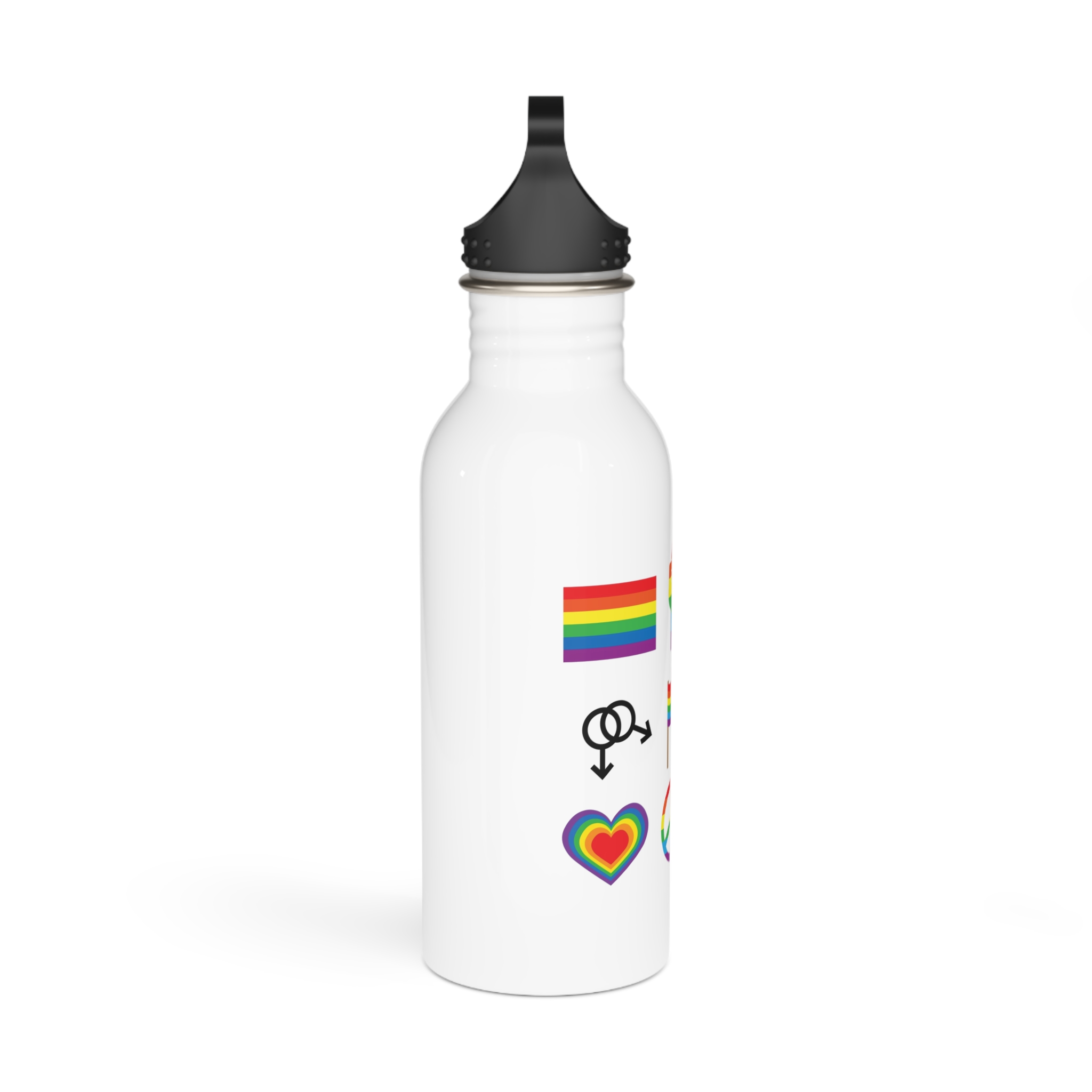 Set Flat Lgbt Homosexual Rainbow Flag Icon Symbols Stainless Steel Water Bottle - Image 2