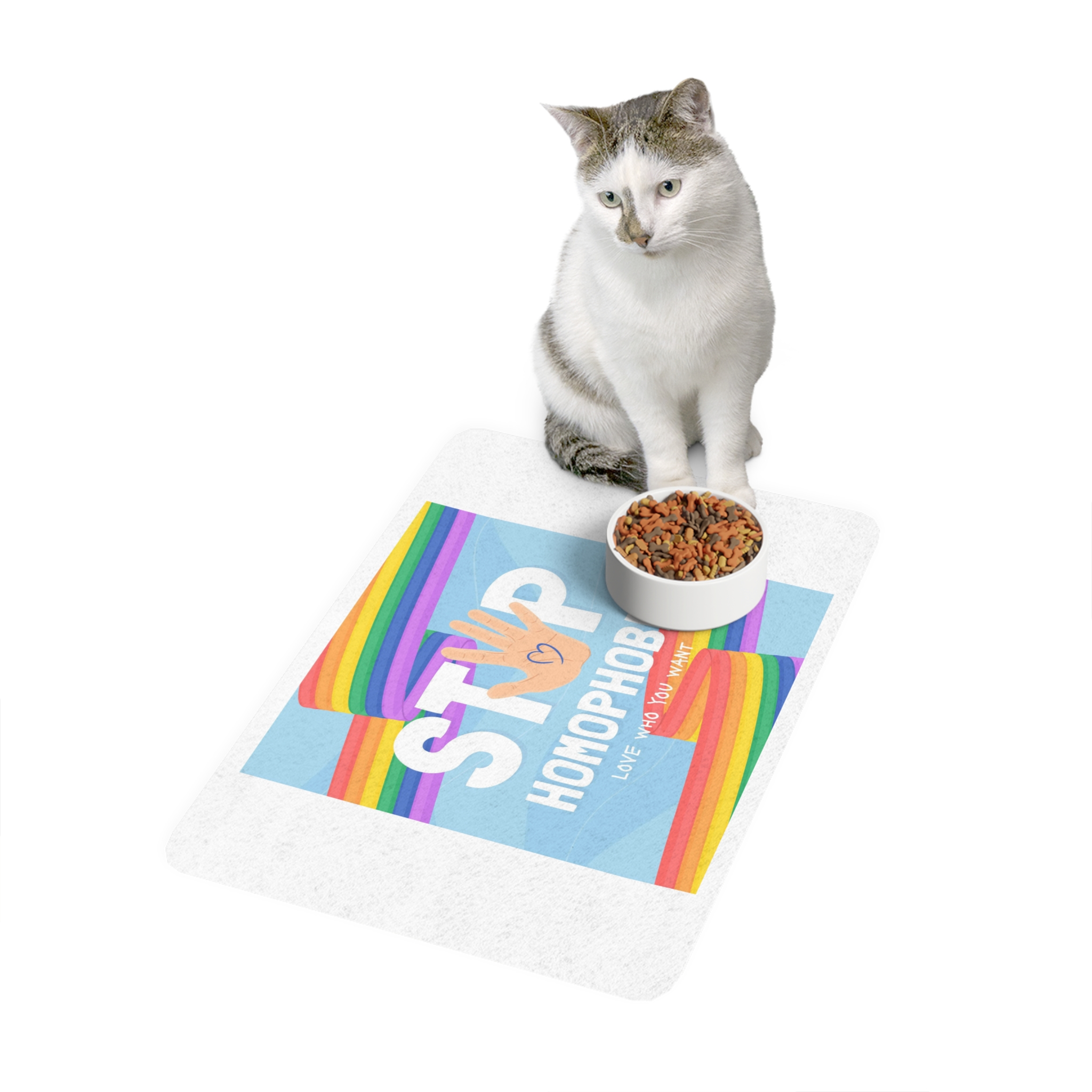Hand Drawn Stop Homophobia Message Illustrated(1) Pet Food Mat 12x18 - Image 3