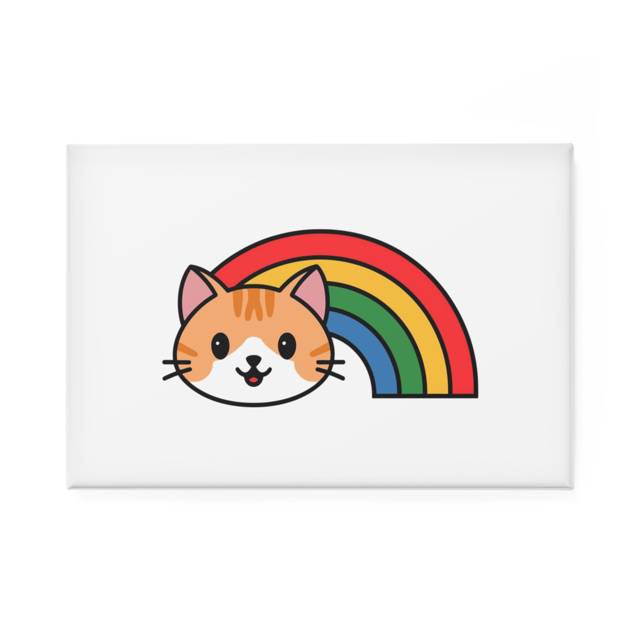 Cartoon Cat Head Illustration With Rainbow Happy Expression1 Button Magnet Rectangle 1 And 10 Pcs - Image 5