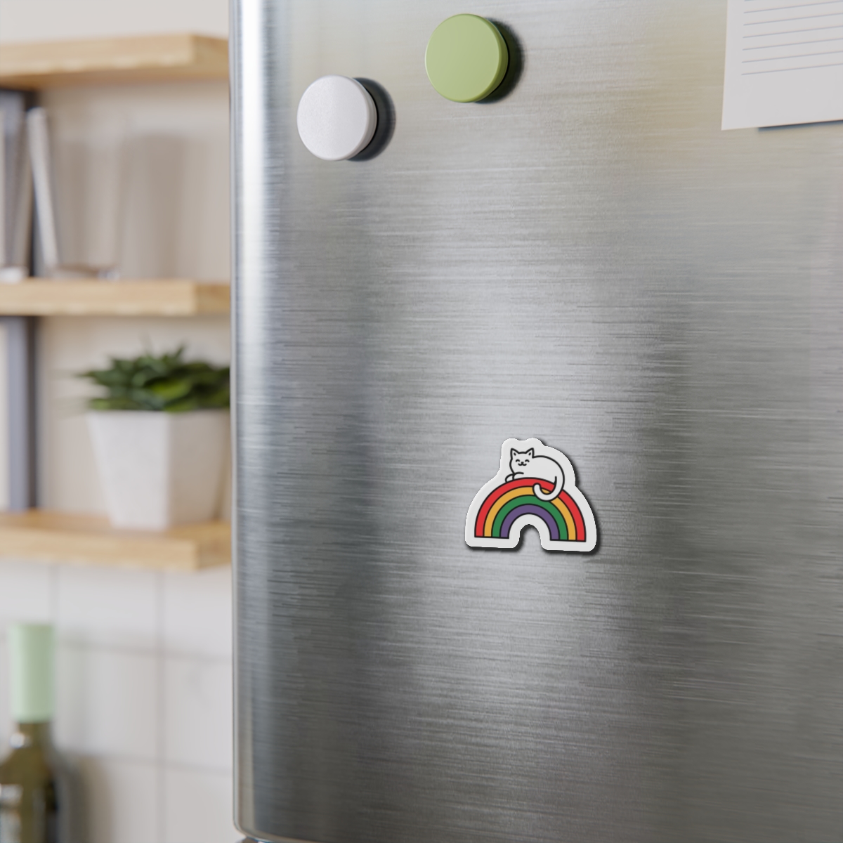 Cartoon Cat Lying Rainbow Illustration With Cheerful Expression Die Cut Magnets - Image 3