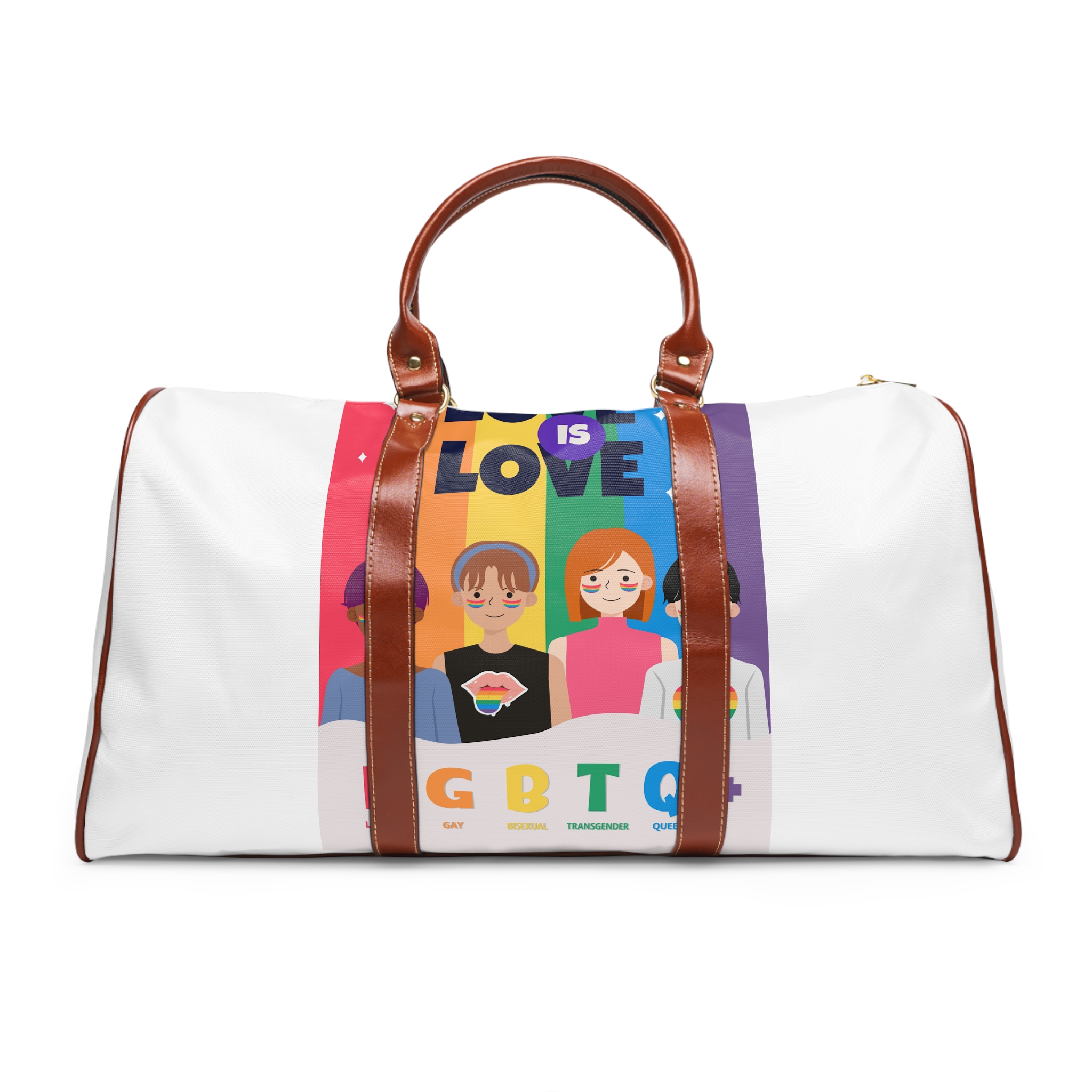 Lgbtq Pride Month Poster Vector With Diverse Characters Rainbow Celebrate Love Inclusivity Waterproof Travel Bag