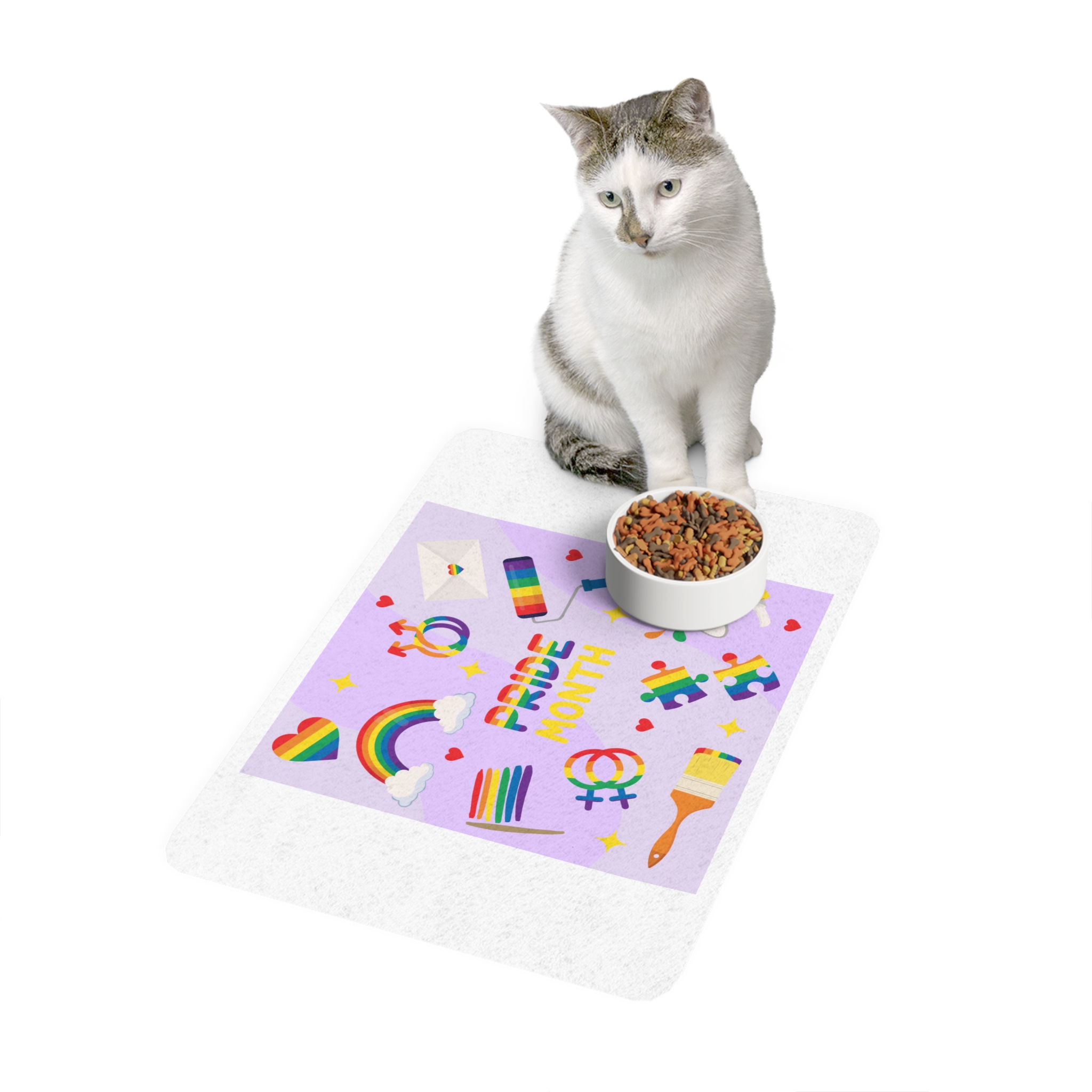 Pride Month Lgbtq Symbol Rainbow Colors Cute Elements Set Pet Food Mat 12x18 - Image 3
