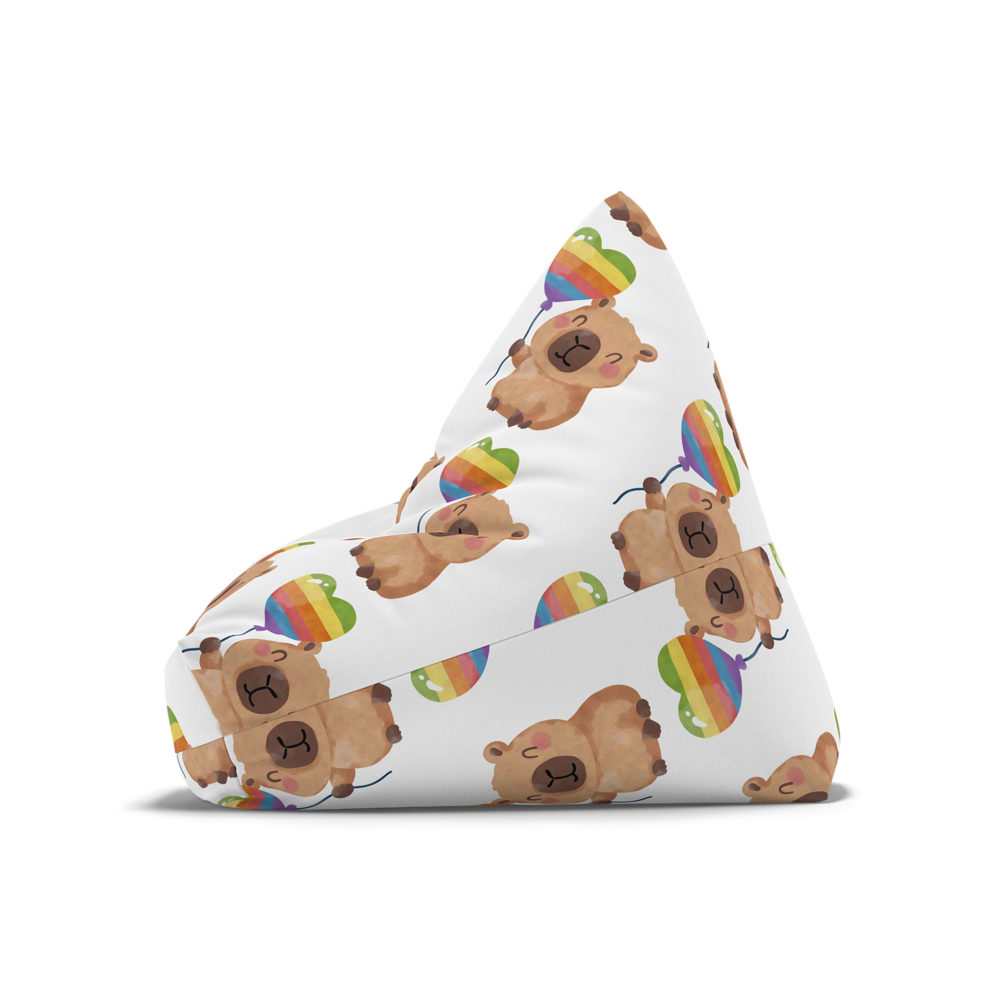 Capybara Holding Rainbow Heart Balloon Illustration Bean Bag Chair Cover - Image 8