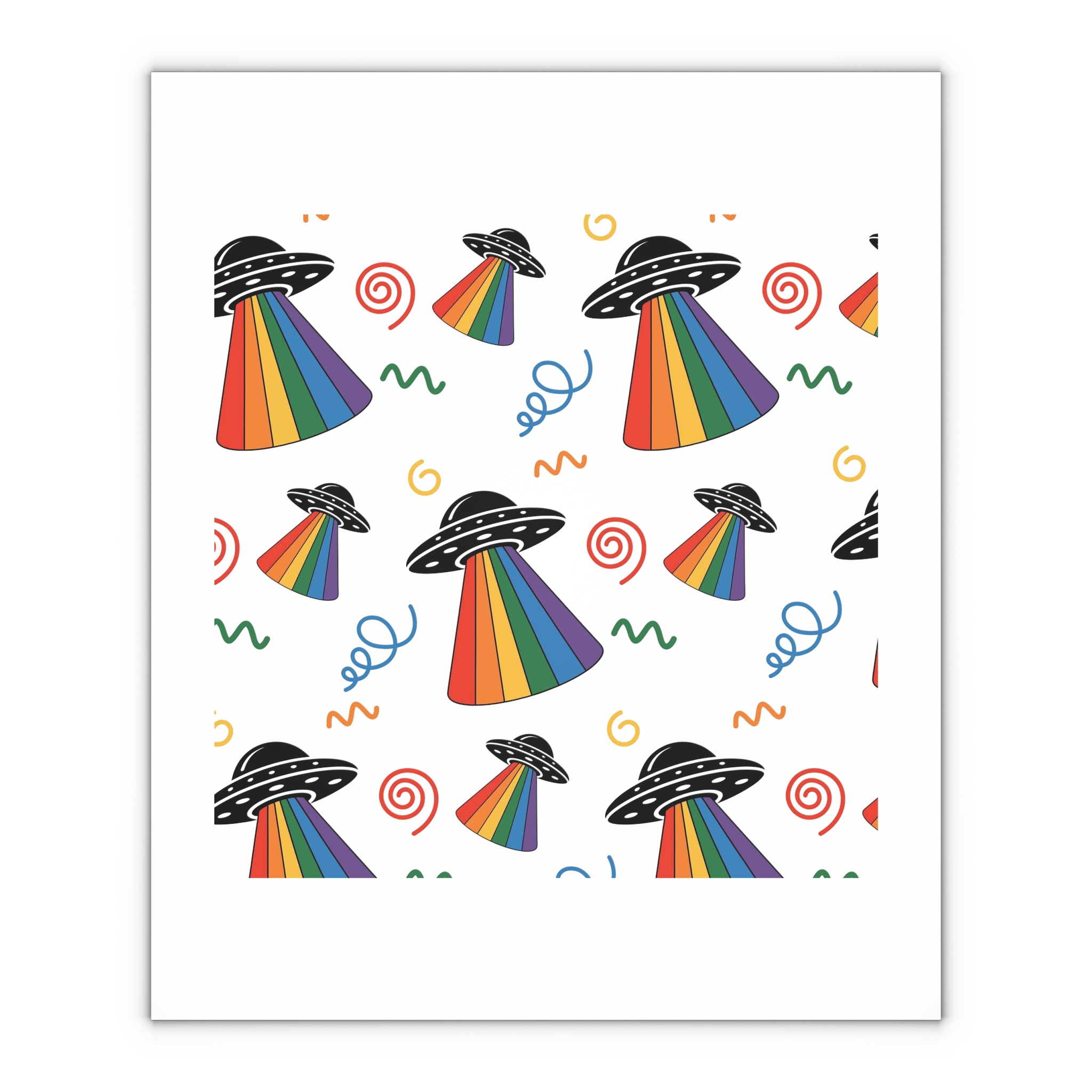 Seamless Pattern Ufo With Rainbow Beam Doodles Gift Wrapping Paper Sheets 1pc - Image 4