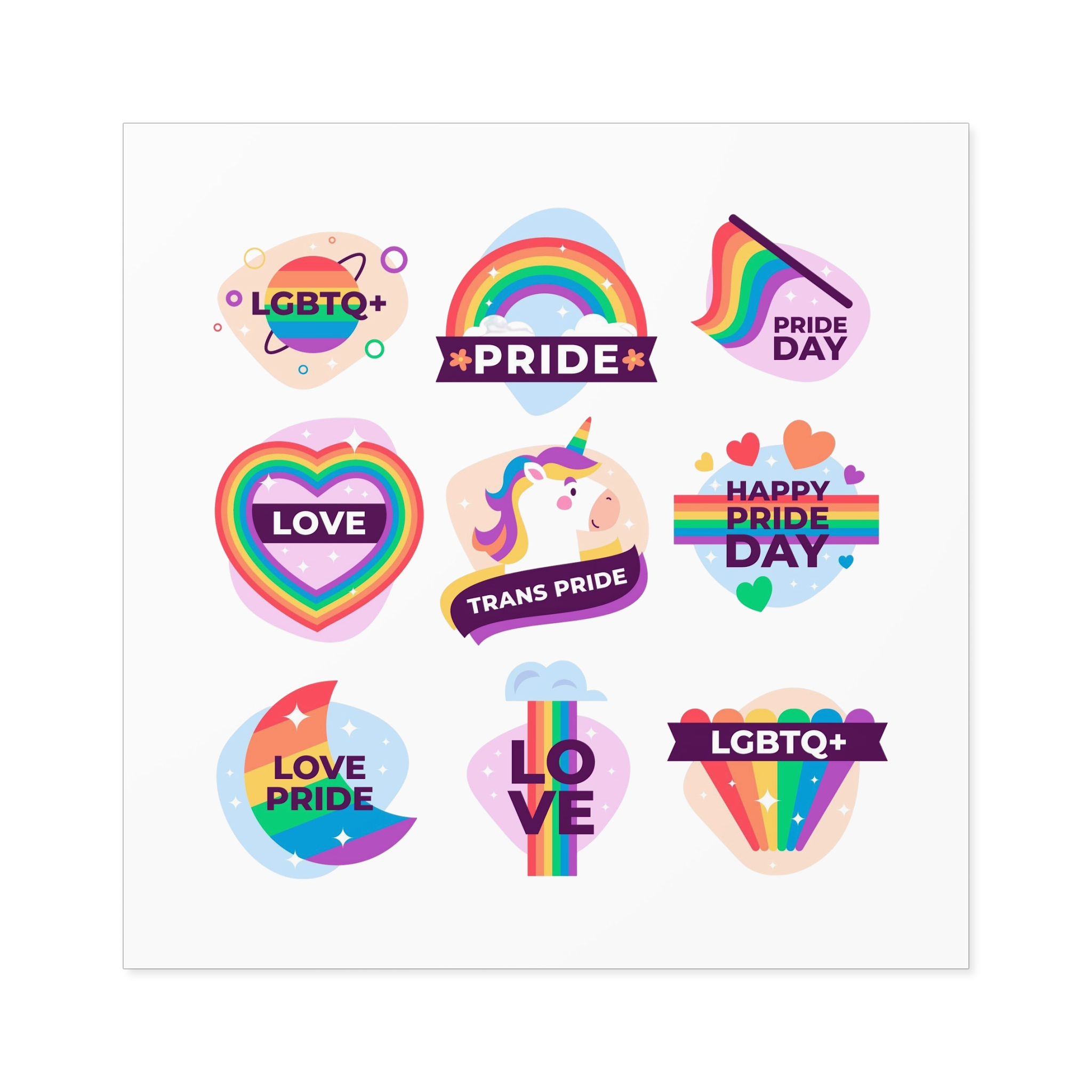 Labels Design Pride Day Event Laminate Stickers Square - Image 61