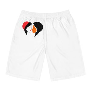 Celebrating Love Interracial Couple Heart Design Mens Board Shorts Aop