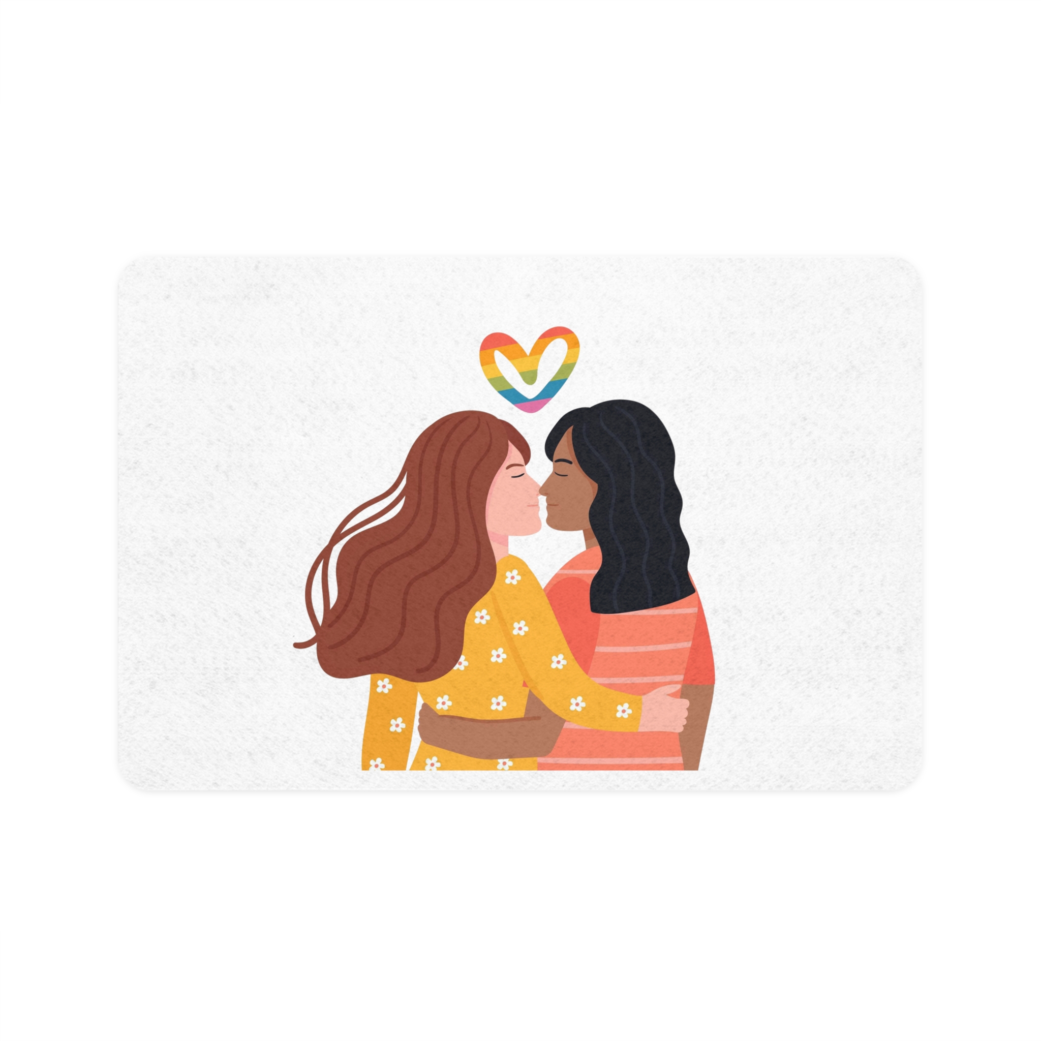 Hand Drawn Affectionate Lesbian Kiss (1) Pet Food Mat 12x18