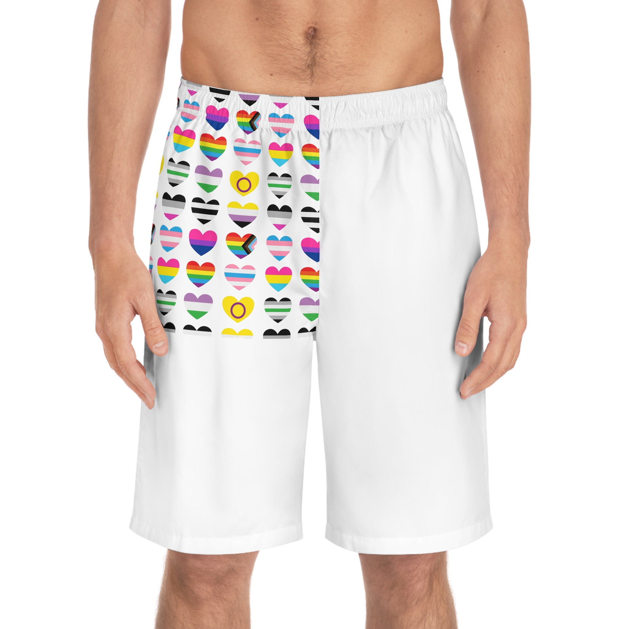 Vector Seamless Pattern Gender Lgbt Flag Heart Mens Board Shorts Aop - Image 3