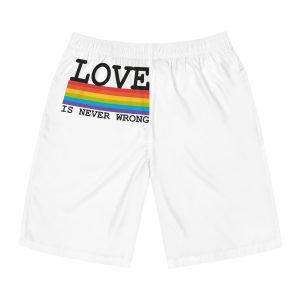 Lgbt Flag Rainbow With Lettering Love Is Never Wrong Lgbt Pride Month Mens Board Shorts Aop