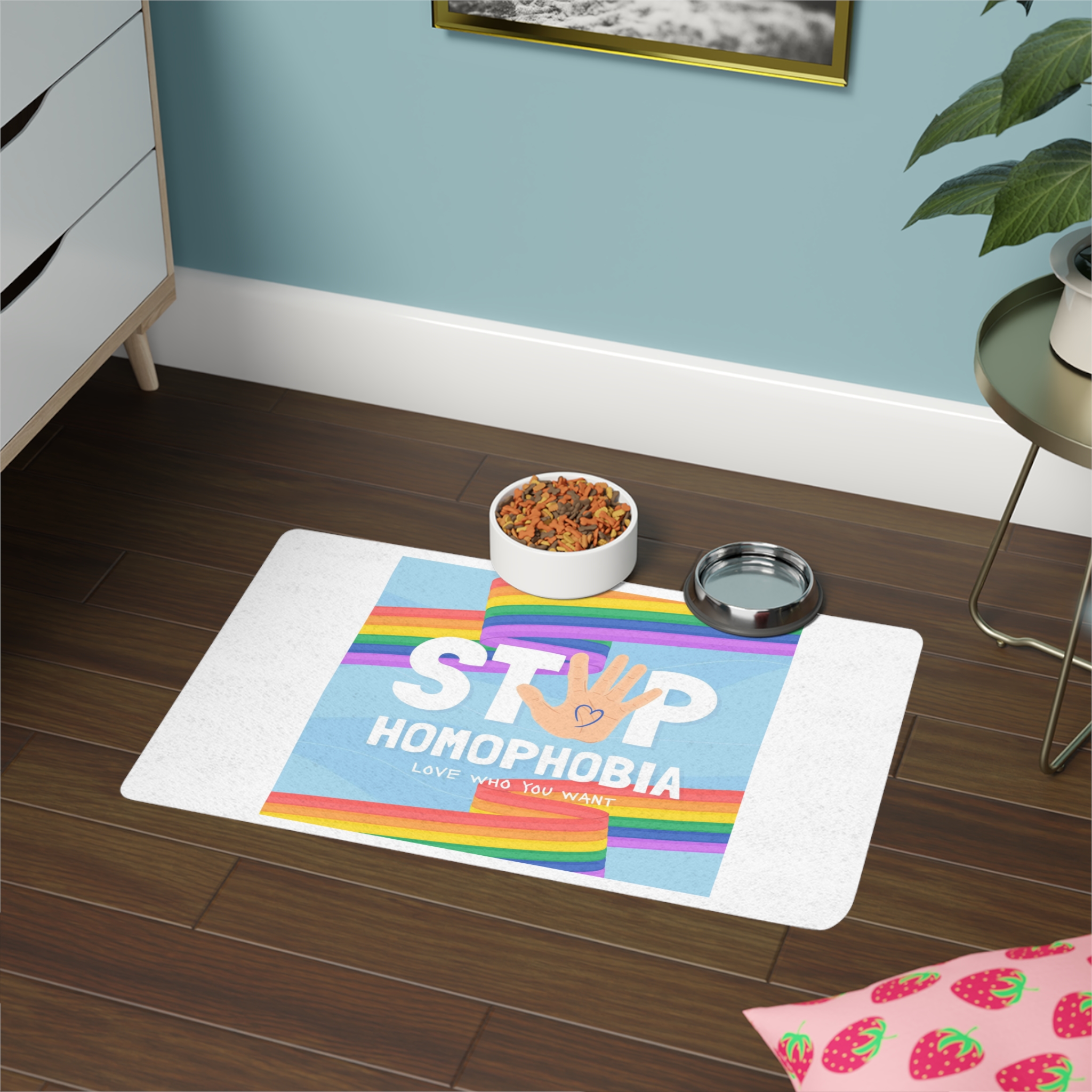 Hand Drawn Stop Homophobia Message Illustrated(1) Pet Food Mat 12x18 - Image 4