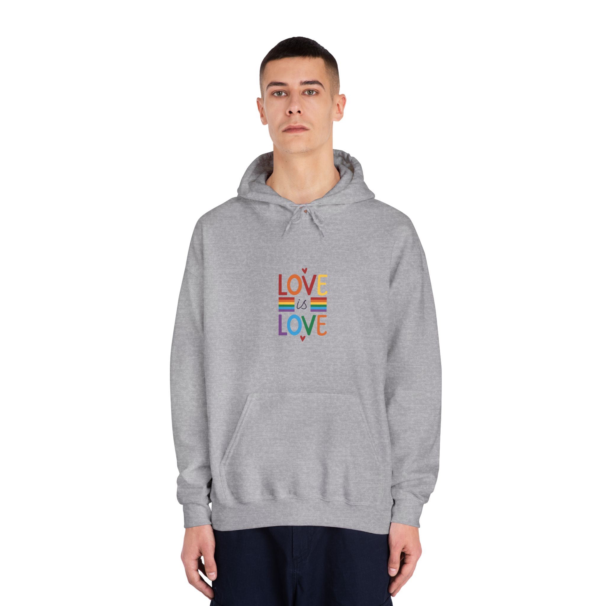 Love Is Love Colorful Typography With Rainbow Stripes Lgbt Pride Message Vector Unisex Dryblend Hooded Sweatshirt - Image 15
