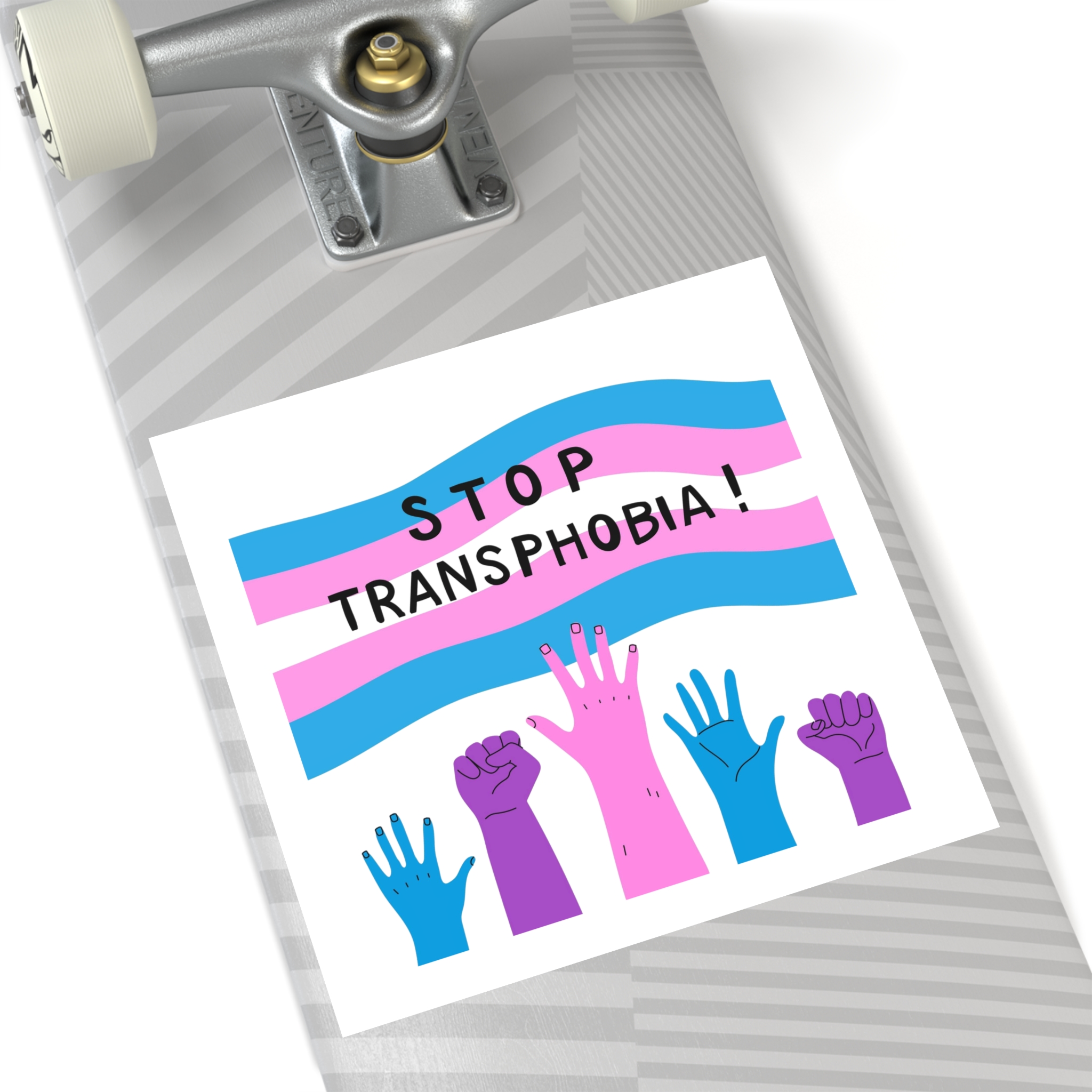 Hand Drawn Stop Transphobia Concept Illustration Laminate Stickers Square - Image 60