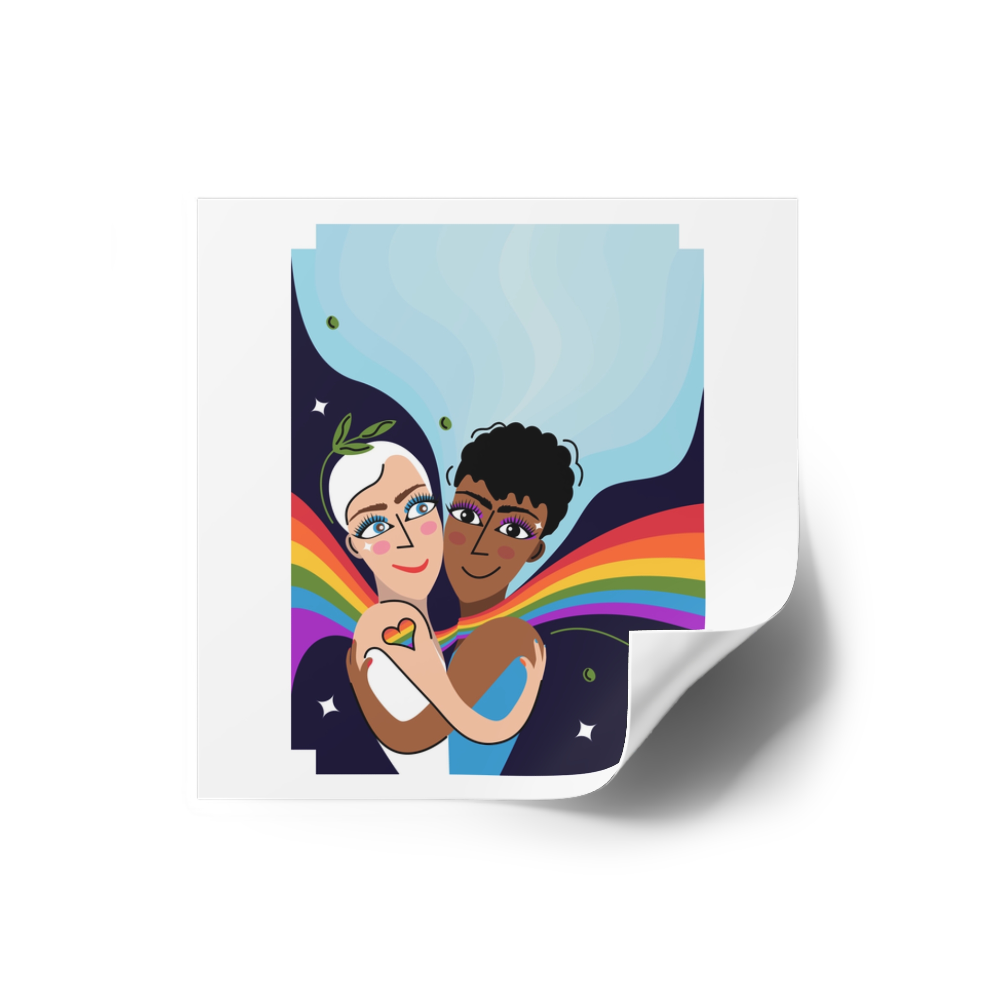 Interracial Lgbtq Men Romantic Relationships Cartoon Style Vector Card Laminate Stickers Square - Image 2
