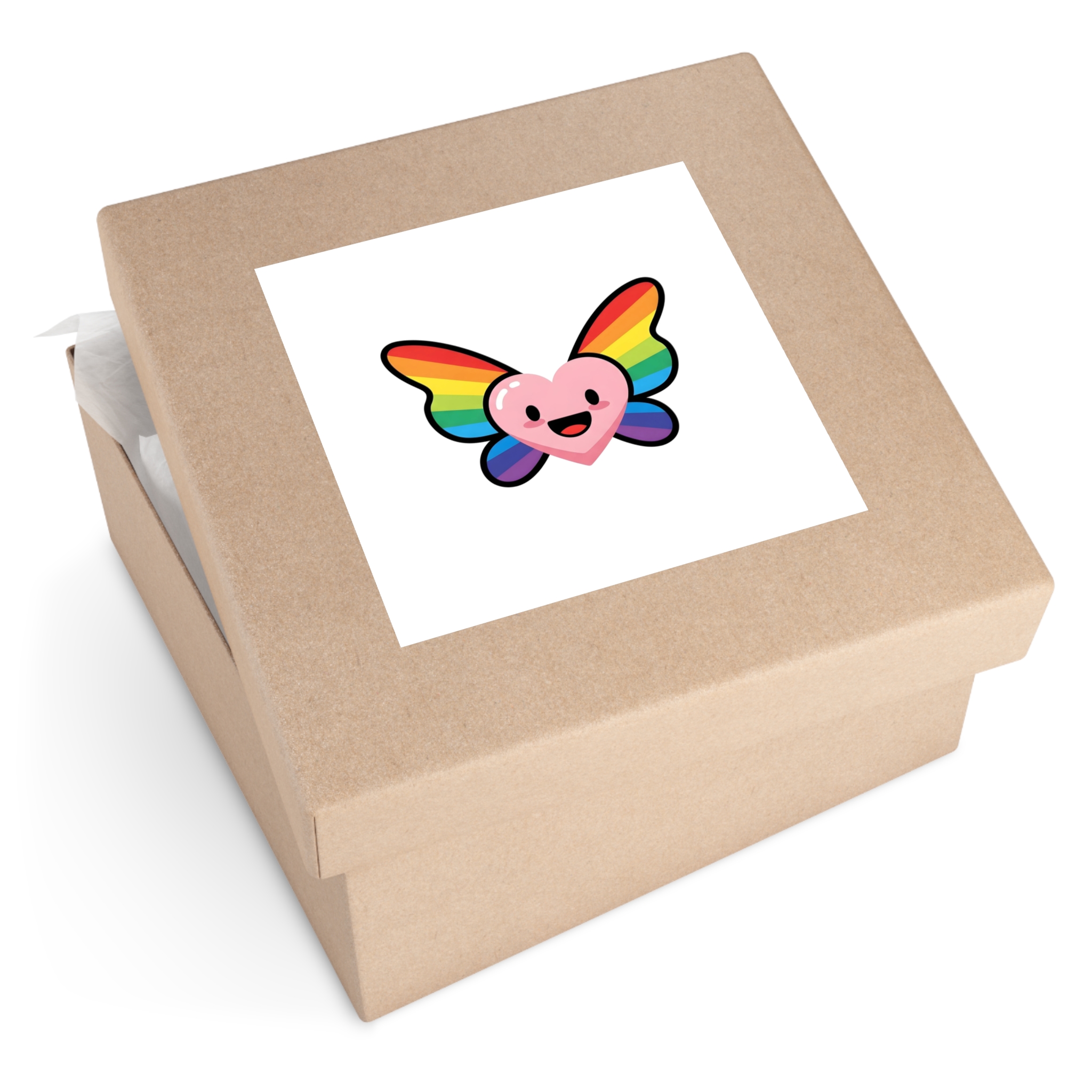 Happy Rainbow Heart Butterfly1 Laminate Stickers Square - Image 51