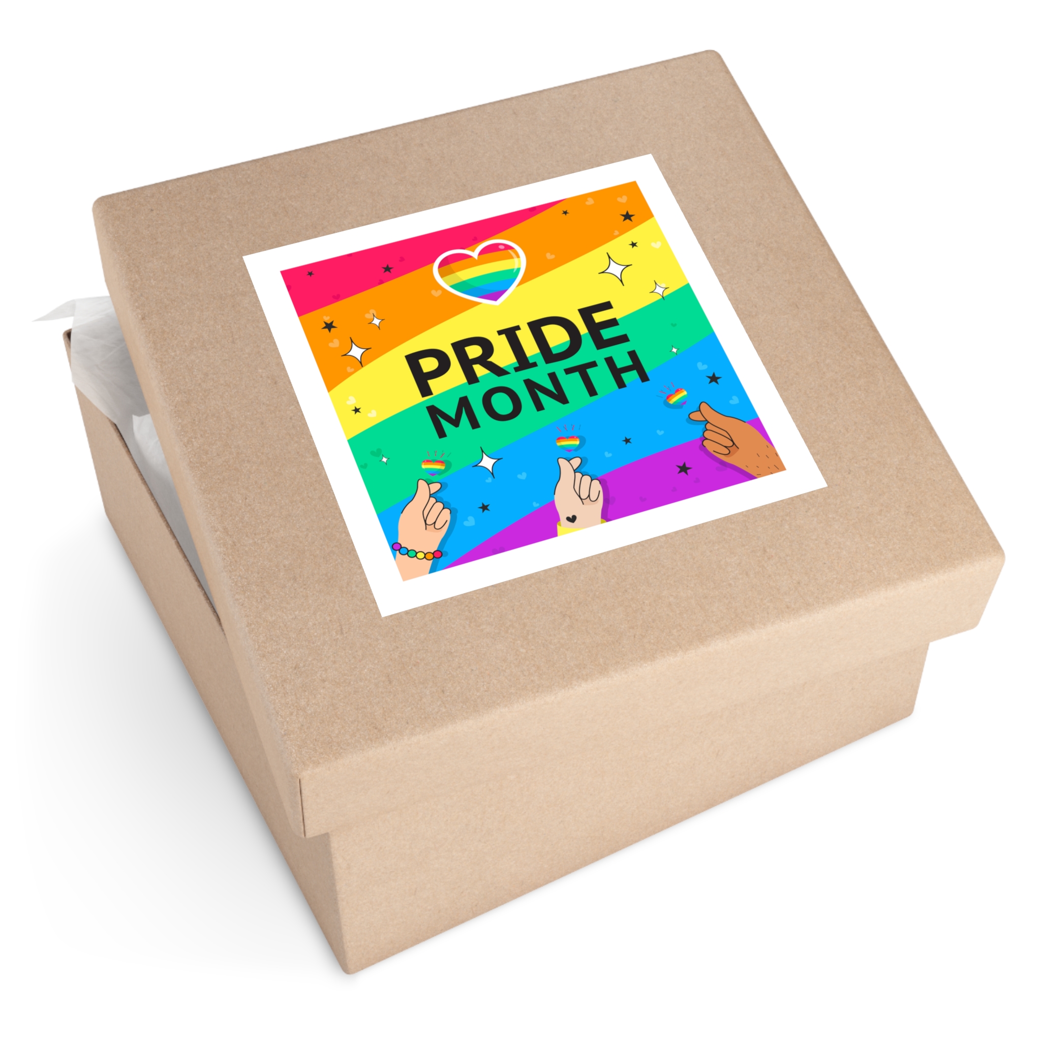 Pride Month Greeting Card Vector Illustration Hand Symbol Mini Heart Rainbow Flag Laminate Stickers Square - Image 59