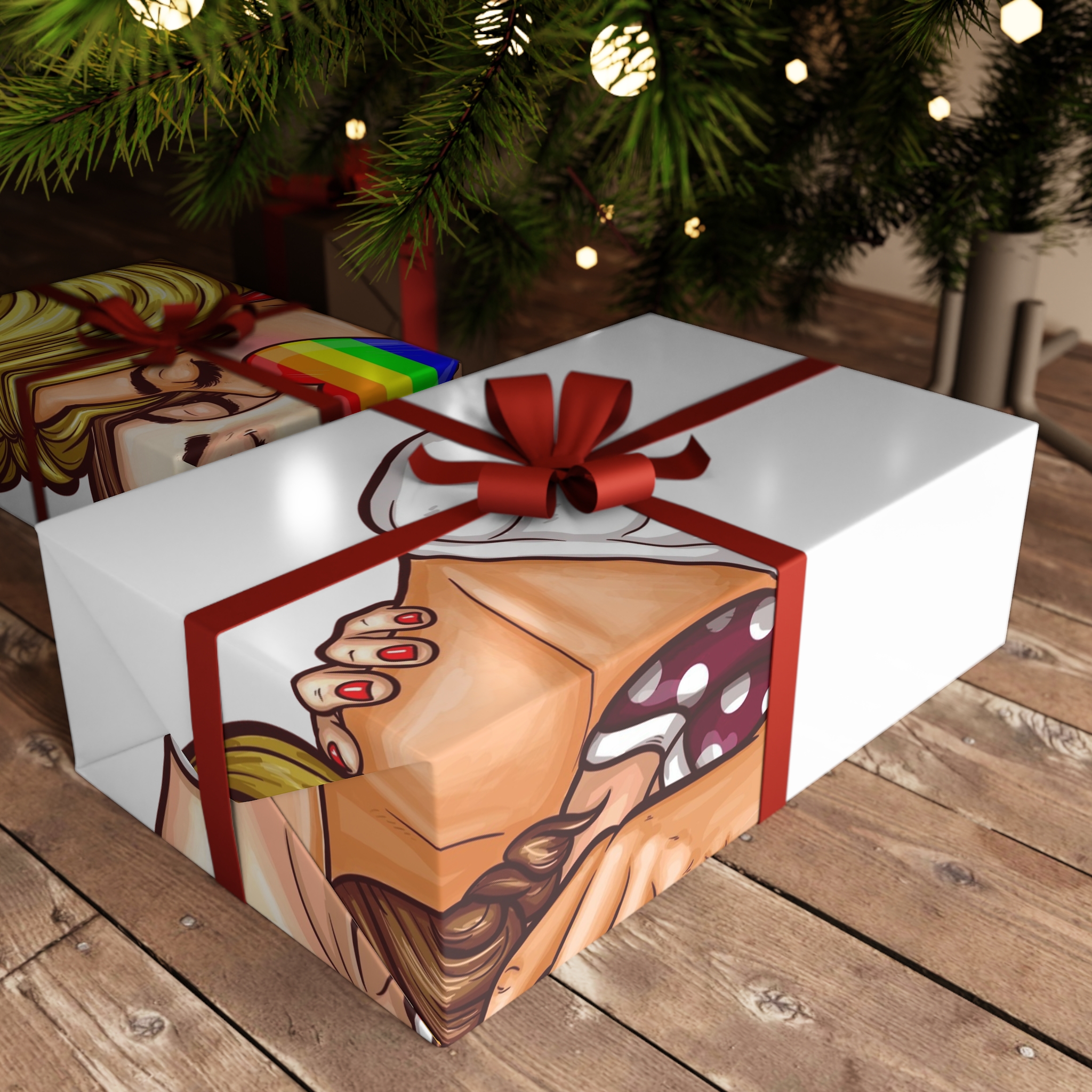 Vector Pop Art Lesbian Couple Kissing Covering Their Lips With Sign Stick Form Rainbow Heart Gift Wrapping Paper Sheets 1pc - Image 3