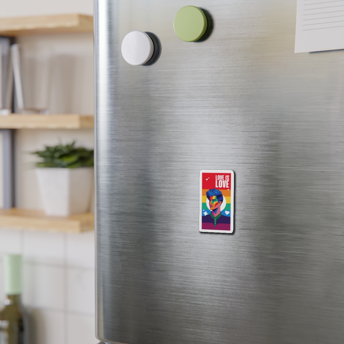 Poster Man With Rainbow Colored Face Rainbow Colored Background Die Cut Magnets - Image 3