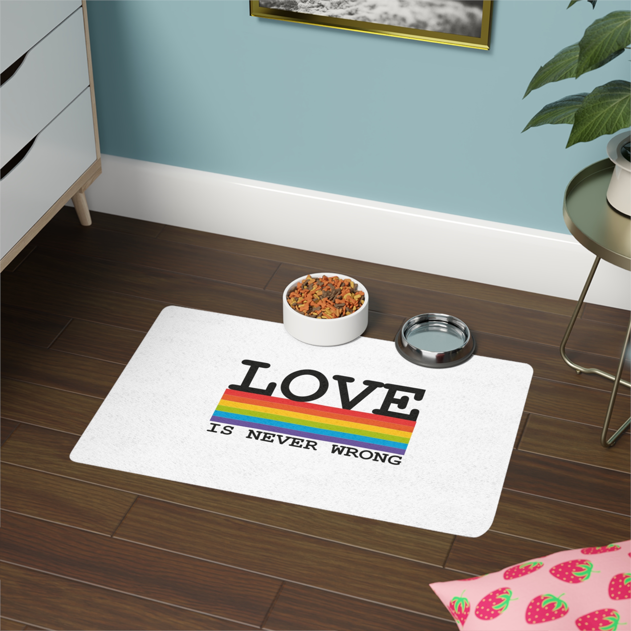 Lgbt Flag Rainbow With Lettering Love Is Never Wrong Lgbt Pride Month Pet Food Mat 12x18 - Image 4