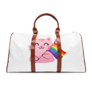 Cute Pink Cat With Rainbow Pride Flag1 Waterproof Travel Bag