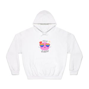 Pink Blob With Rainbow Heart Sunglasses Saying Proud Queen Flat Sticker Unisex Dryblend Hooded Sweatshirt