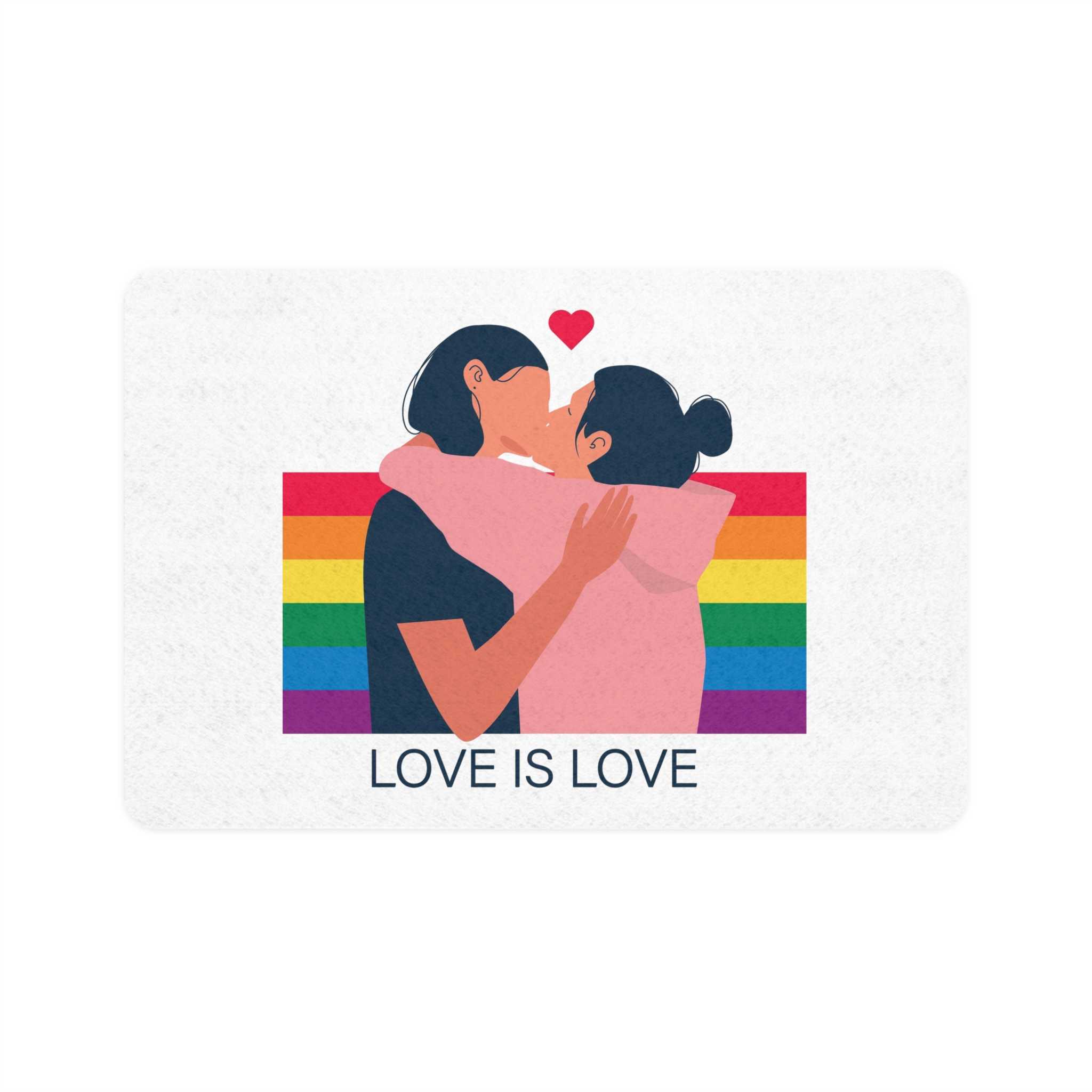 Lesbian Couple Kissing Hugging Rainbow Flag Love Is Love Pet Food Mat 12x18