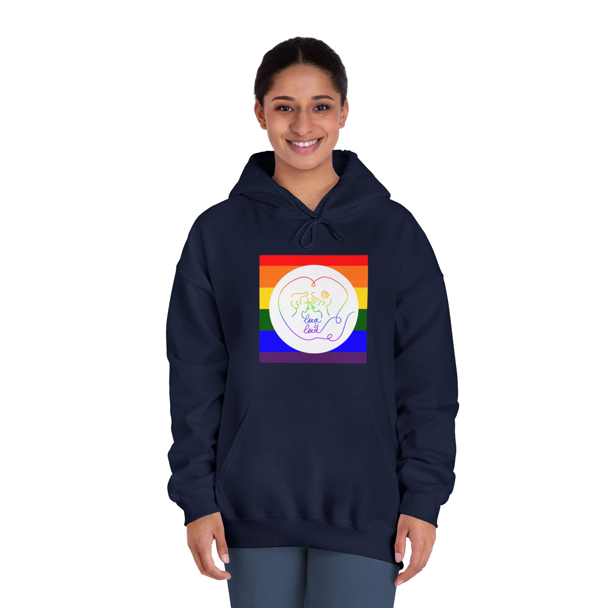 Poster With Kissing Woman Hand Lettering Love Is Love Theme Month Pride Lgbtq Love Background Unisex Dryblend Hooded Sweatshirt - Image 32