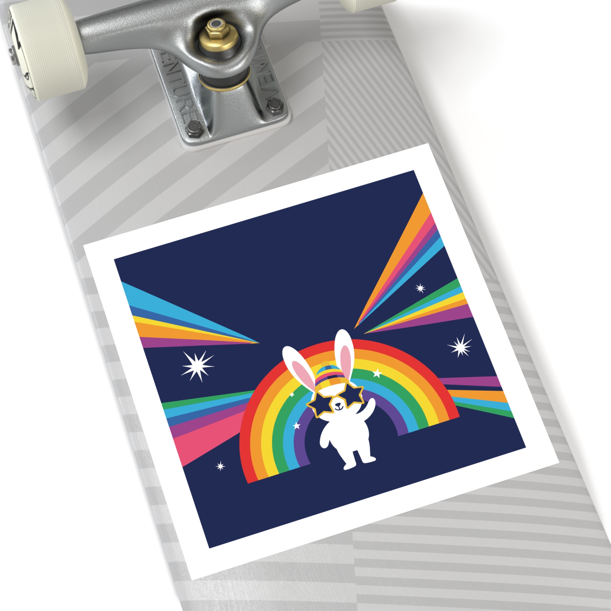 Happy Bunny With Rainbow Stars Laminate Stickers Square - Image 52