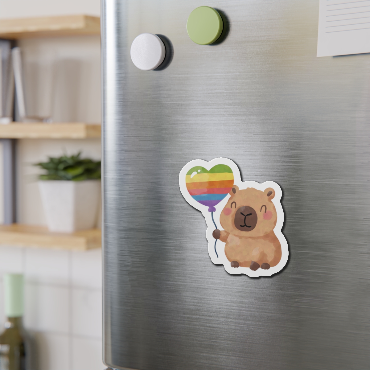 Capybara Holding Rainbow Heart Balloon Illustration (1) Die Cut Magnets - Image 9