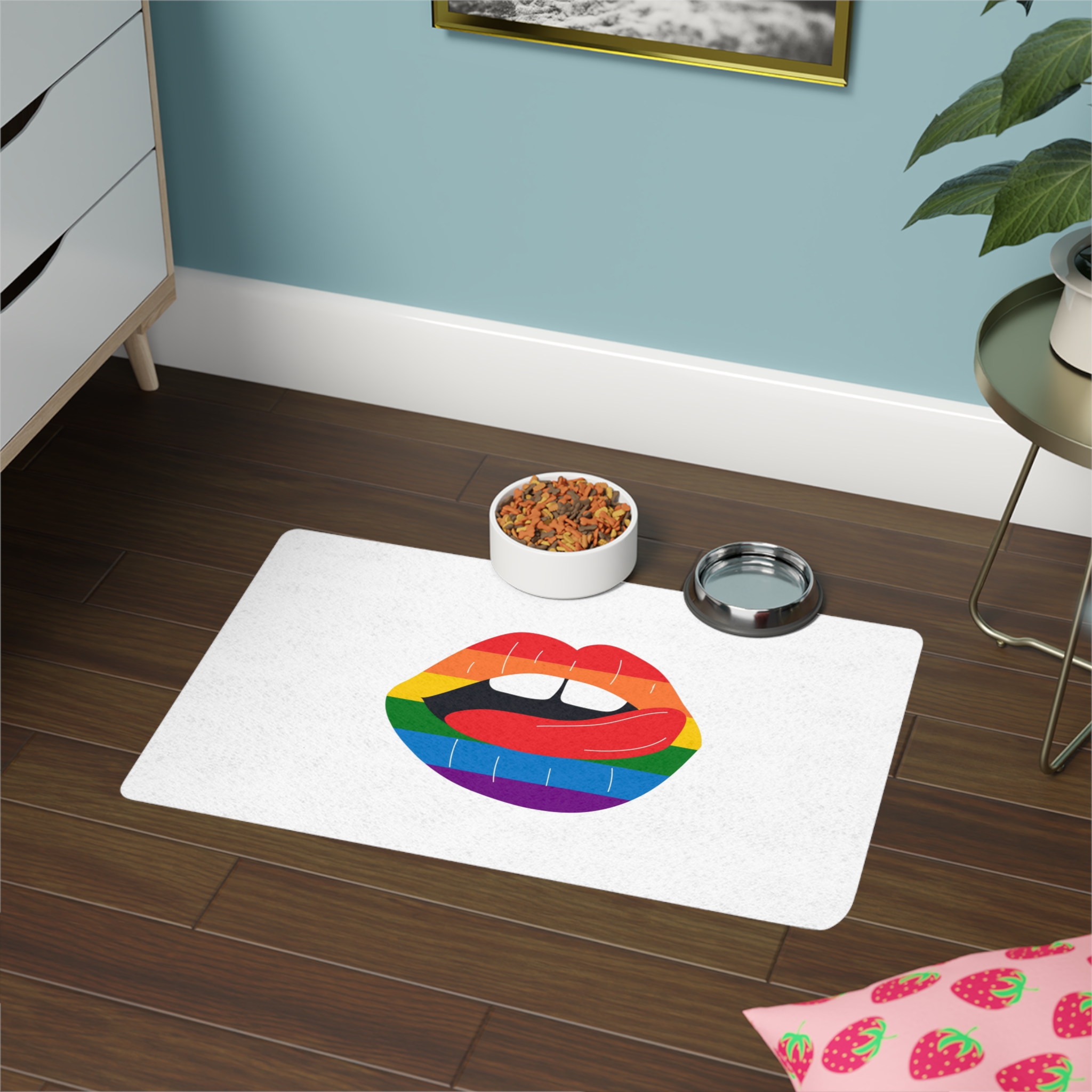 Beautiful Lips Kiss Trace With Lgbt Symbol Pride Flag Rainbow Colors Print Pet Food Mat 12x18 - Image 4