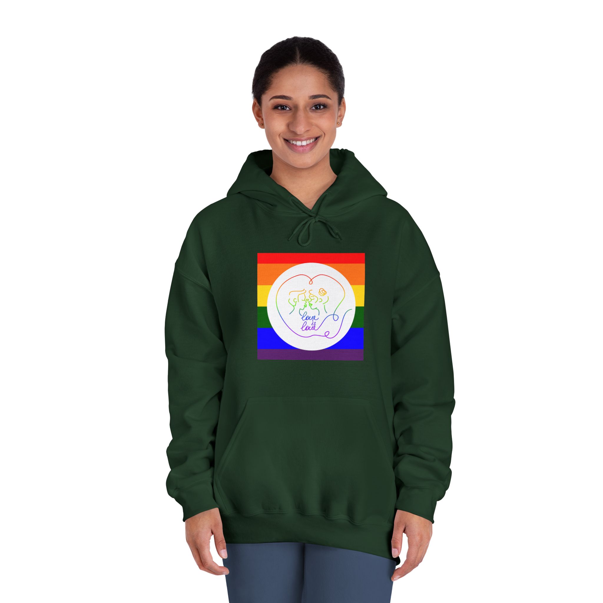Poster With Kissing Woman Hand Lettering Love Is Love Theme Month Pride Lgbtq Love Background Unisex Dryblend Hooded Sweatshirt - Image 24