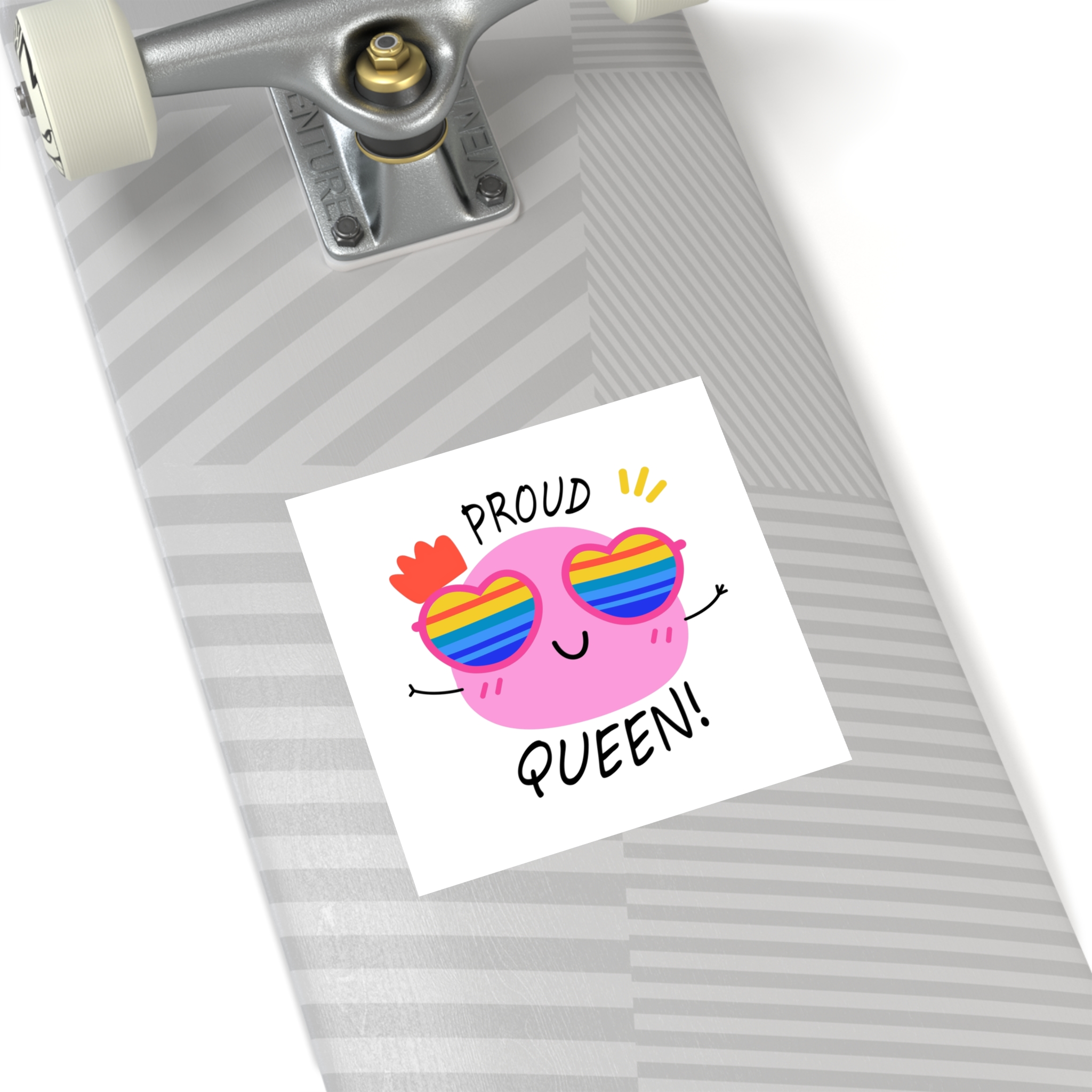 Pink Blob With Rainbow Heart Sunglasses Saying Proud Queen Flat Sticker Laminate Stickers Square - Image 76