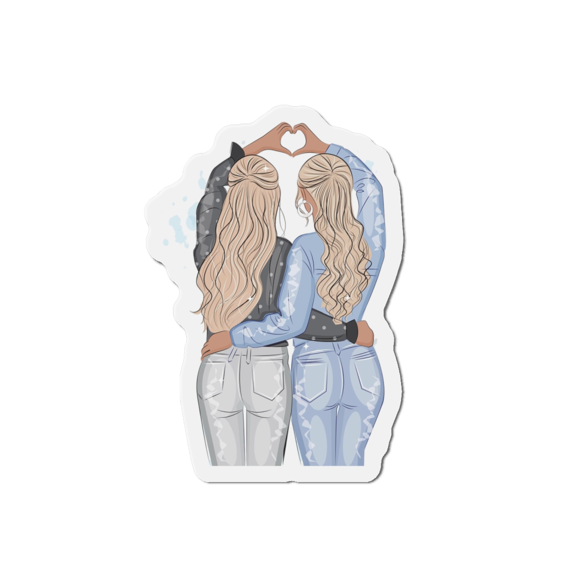Two Girls Friends Sister Friends With Long Hair Hugging Friendship Day Print Valentine Vector(1) Die Cut Magnets - Image 10