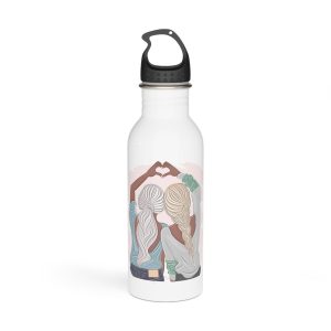 Stylish Girlfriends Two Sisters Show With Hands Heart View From Back Friendship Concept Fashion Vector Illustration Art Postcard Poster Interior Design Textile Print Stainless Steel Water Bottle