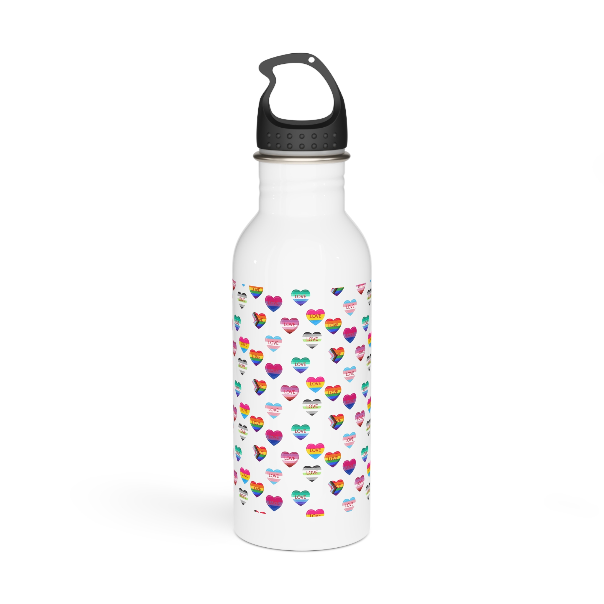 Background With Lgbt Flags Color Hearts Stainless Steel Water Bottle