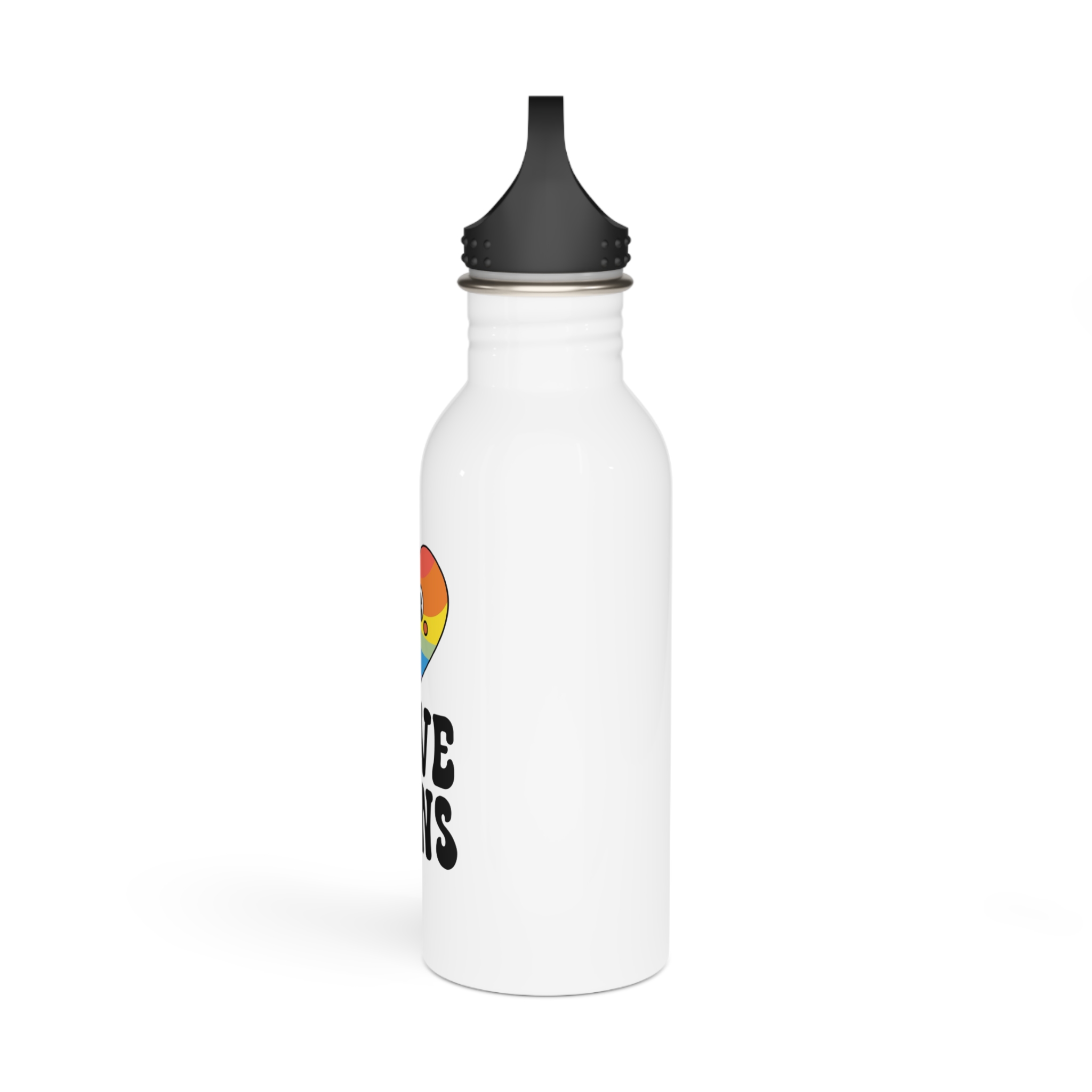 Vector Lgbt Groovy Love Wins Lettering Heart Stainless Steel Water Bottle - Image 4