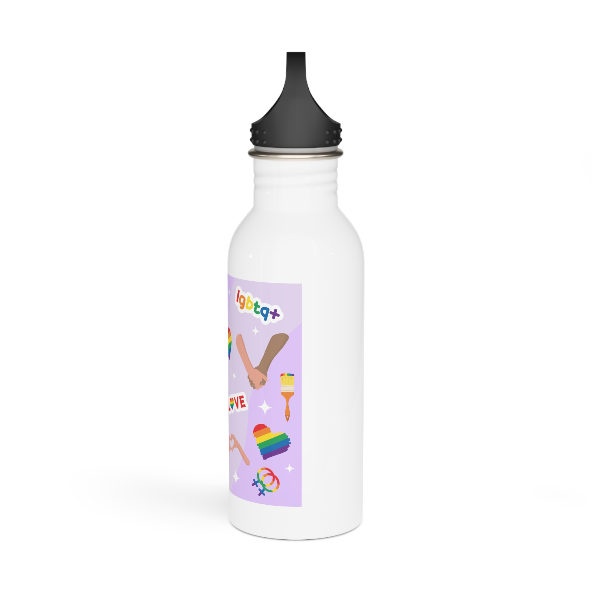 Cute Rainbow Colors Lgbtq Symbols Pride Flag Hands Holding Peace Love Stainless Steel Water Bottle - Image 4