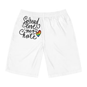 Lgbt Pride Gay Quote Rainbow Flag Heart Lgbtq Vector Quote Isolated White Background Lesbian Bisexual Transgender Concept Spread Love Hate Mens Board Shorts Aop