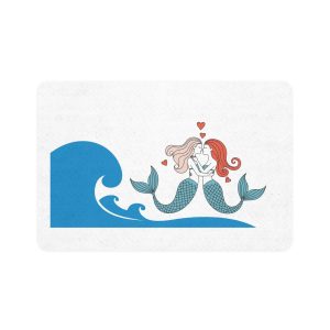 Two Mermaids Love With Hearts Their Heads Pet Food Mat 12x18